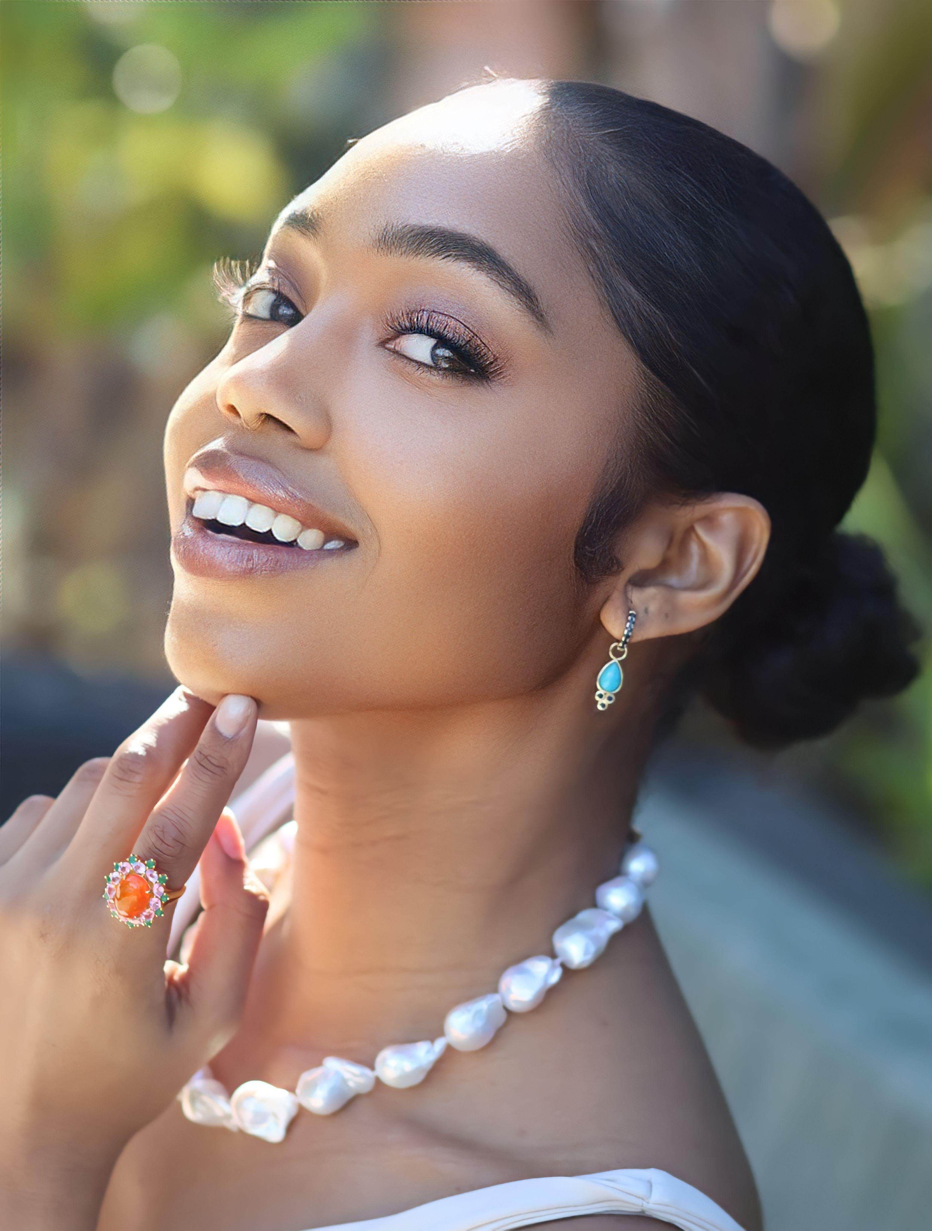 Nina Zhou, boucles d'oreilles créoles double face en saphir et turquoise Pour femmes en vente