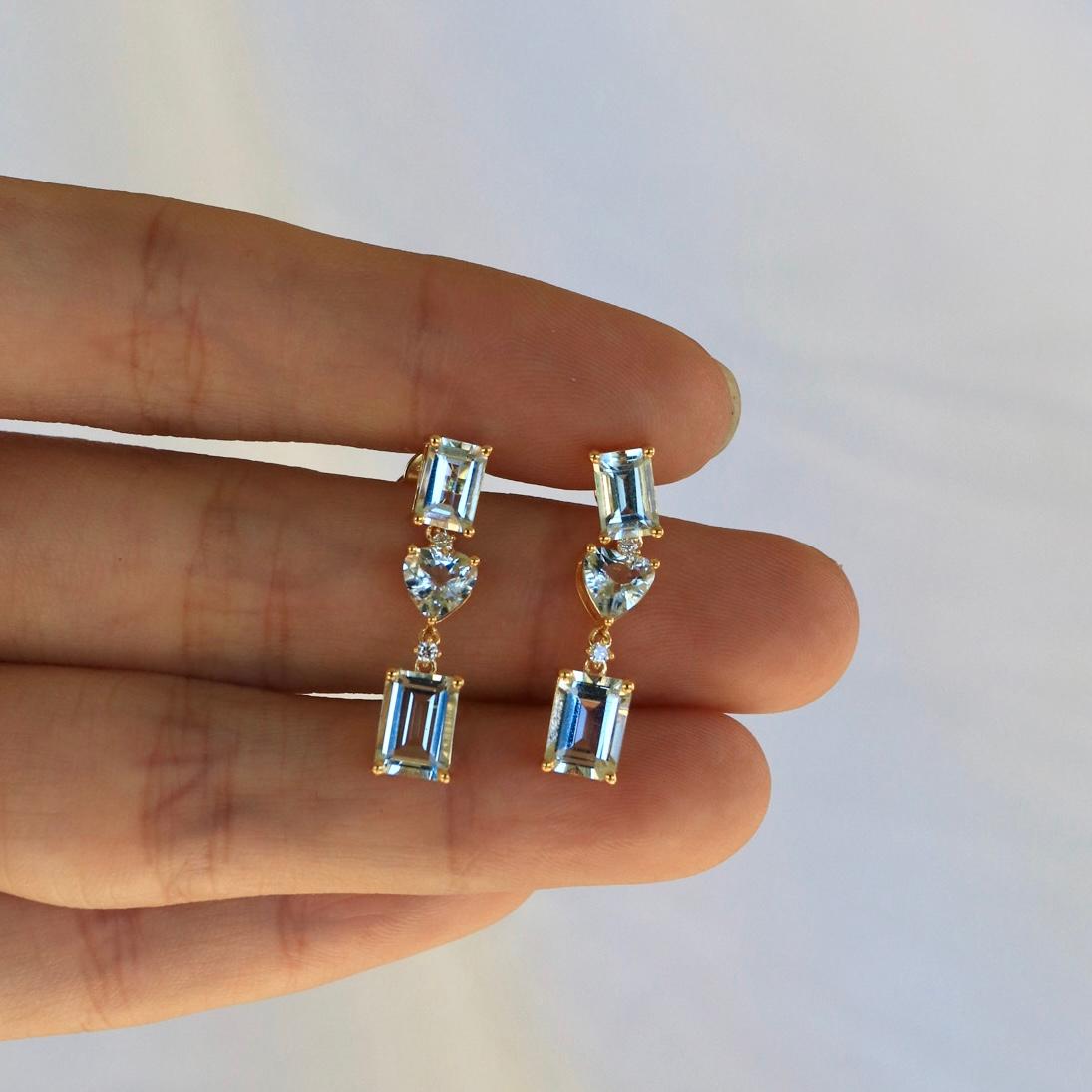 Nina Zhou Orecchini a goccia con diamanti e acquamarina 3,20ct in vendita 1