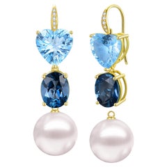 GemFusion 16.25ctw Topaz Diamond Pearl Convertible Drop Earrings