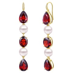 GemFusion 22.05ctw Garnet Diamond Pearl Convertible Drop Earrings