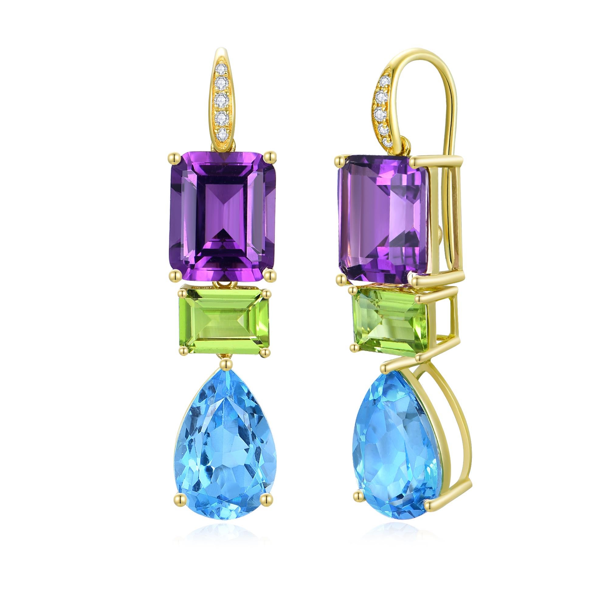 Donna GemFusion 14,25ct Ametista Peridoto Topazio Diamante Perla Orecchini a goccia convertibili in vendita