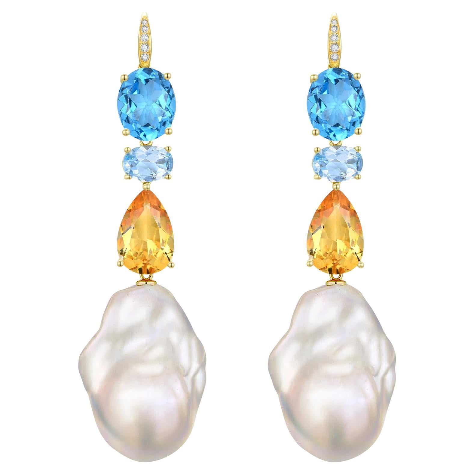Orecchini di perle barocche GemFusion 13,15ctw Topazio Acquamarina Citrino Diamante