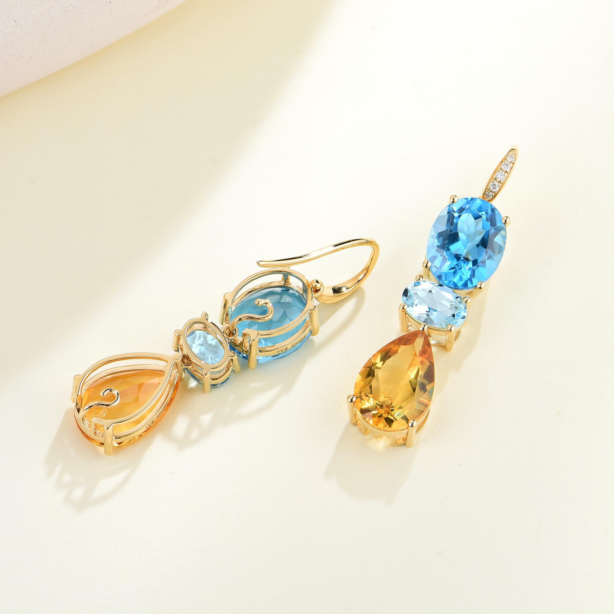 Orecchini di perle barocche GemFusion 13,15ctw Topazio Acquamarina Citrino Diamante in vendita 1