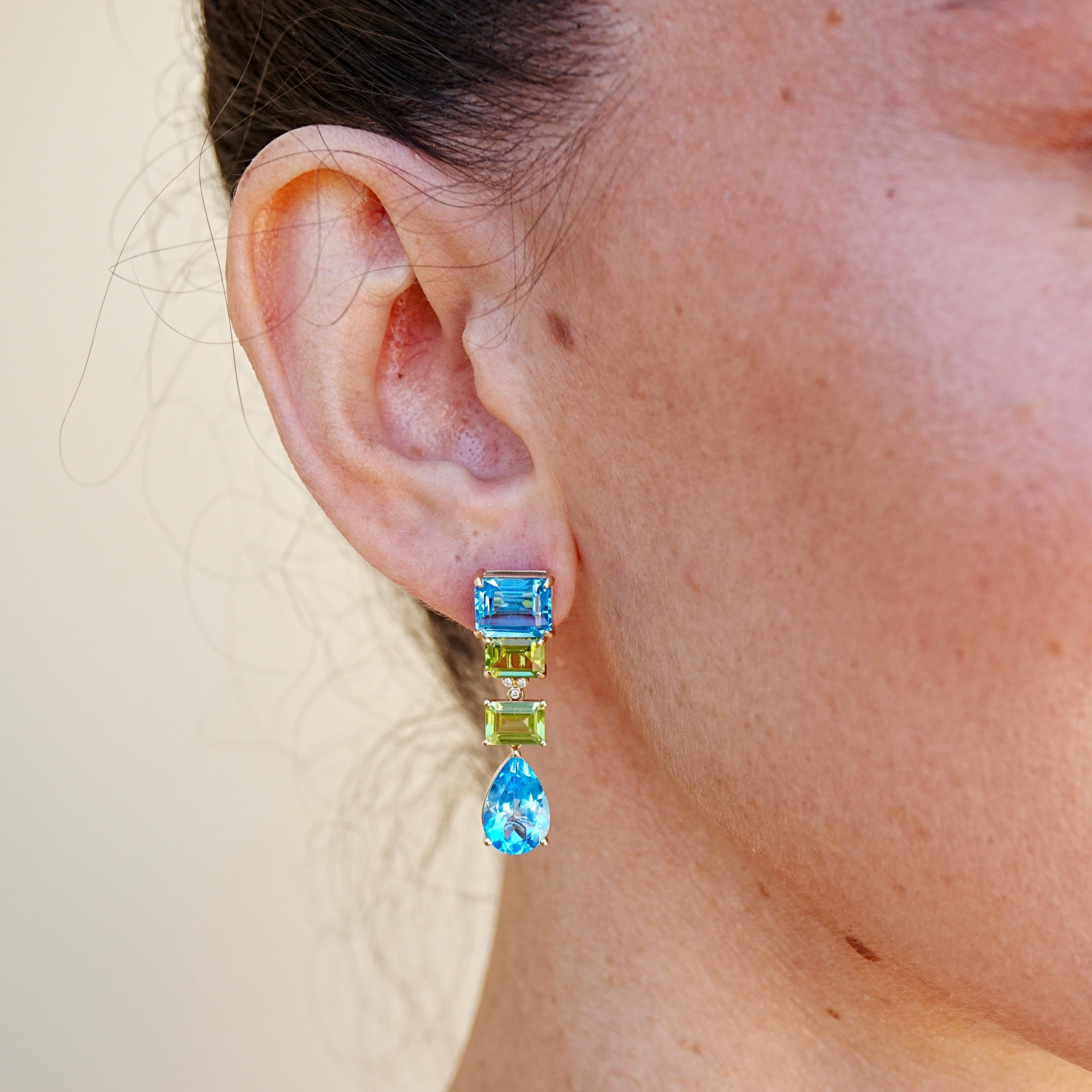 Moderno Orecchini a goccia convertibili con diamante e peridoto Topazio 17,03ctw GemFusion in vendita