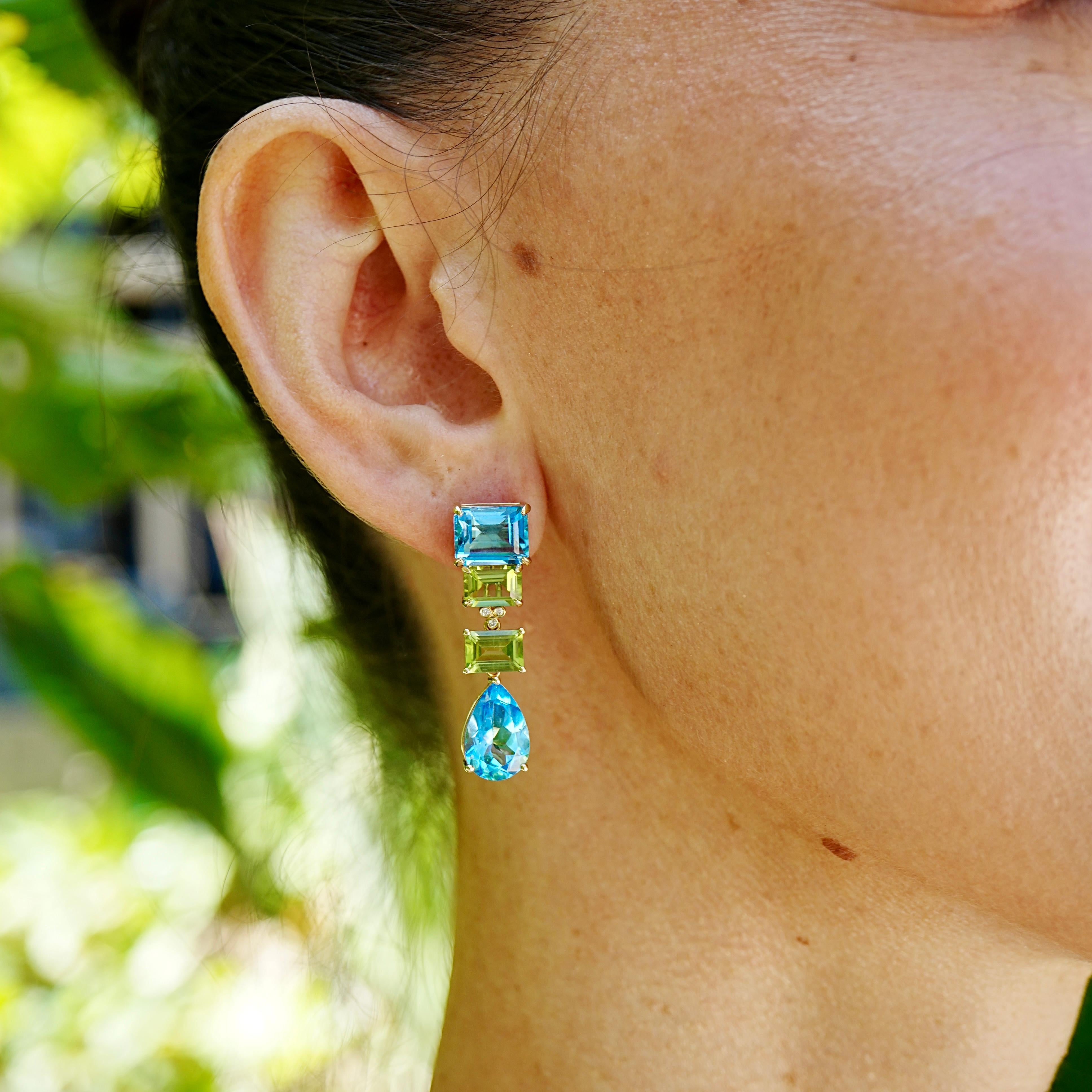 Orecchini a goccia convertibili con diamante e peridoto Topazio 17,03ctw GemFusion In condizioni Nuovo in vendita a Rowland Heights, CA
