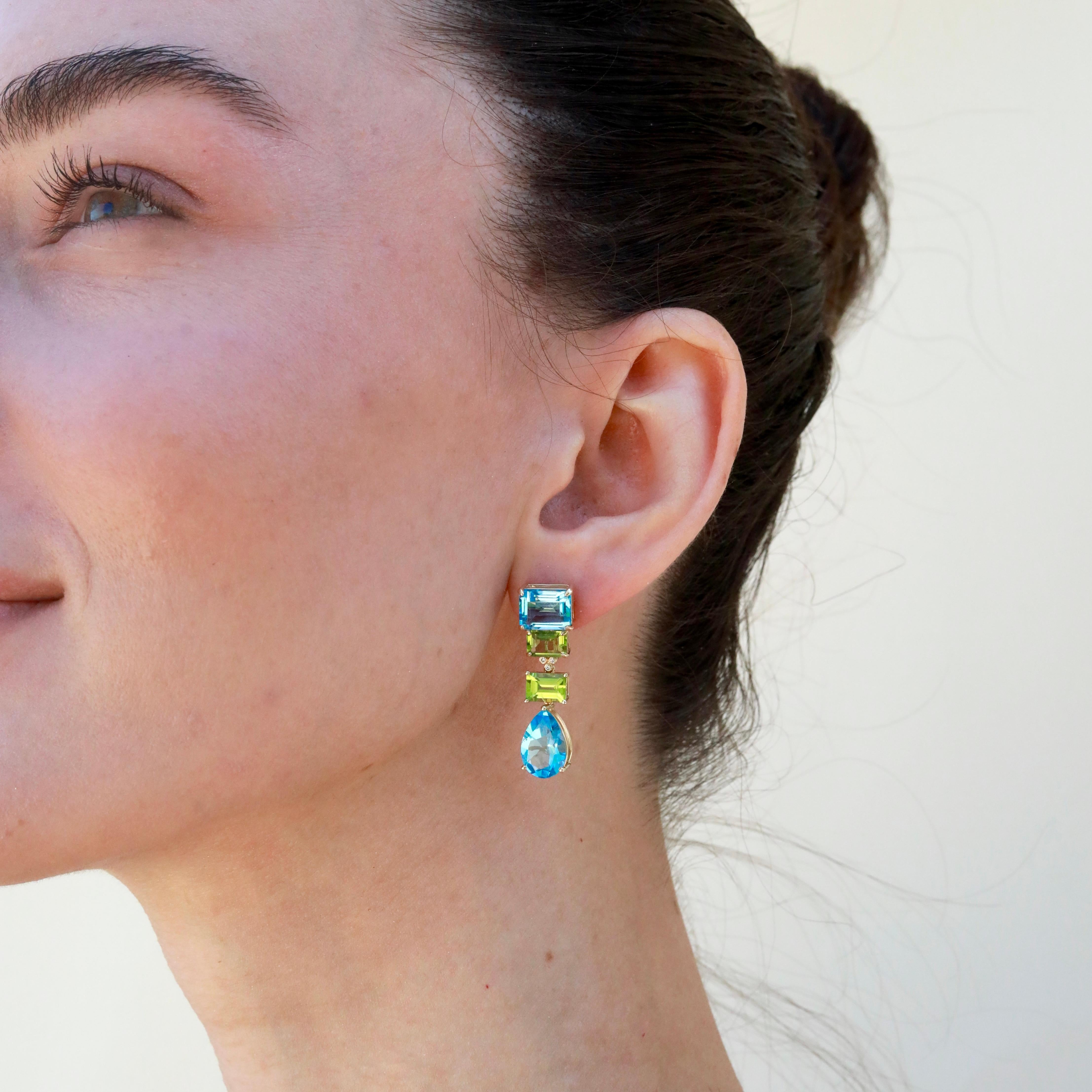 Donna Orecchini a goccia convertibili con diamante e peridoto Topazio 17,03ctw GemFusion in vendita