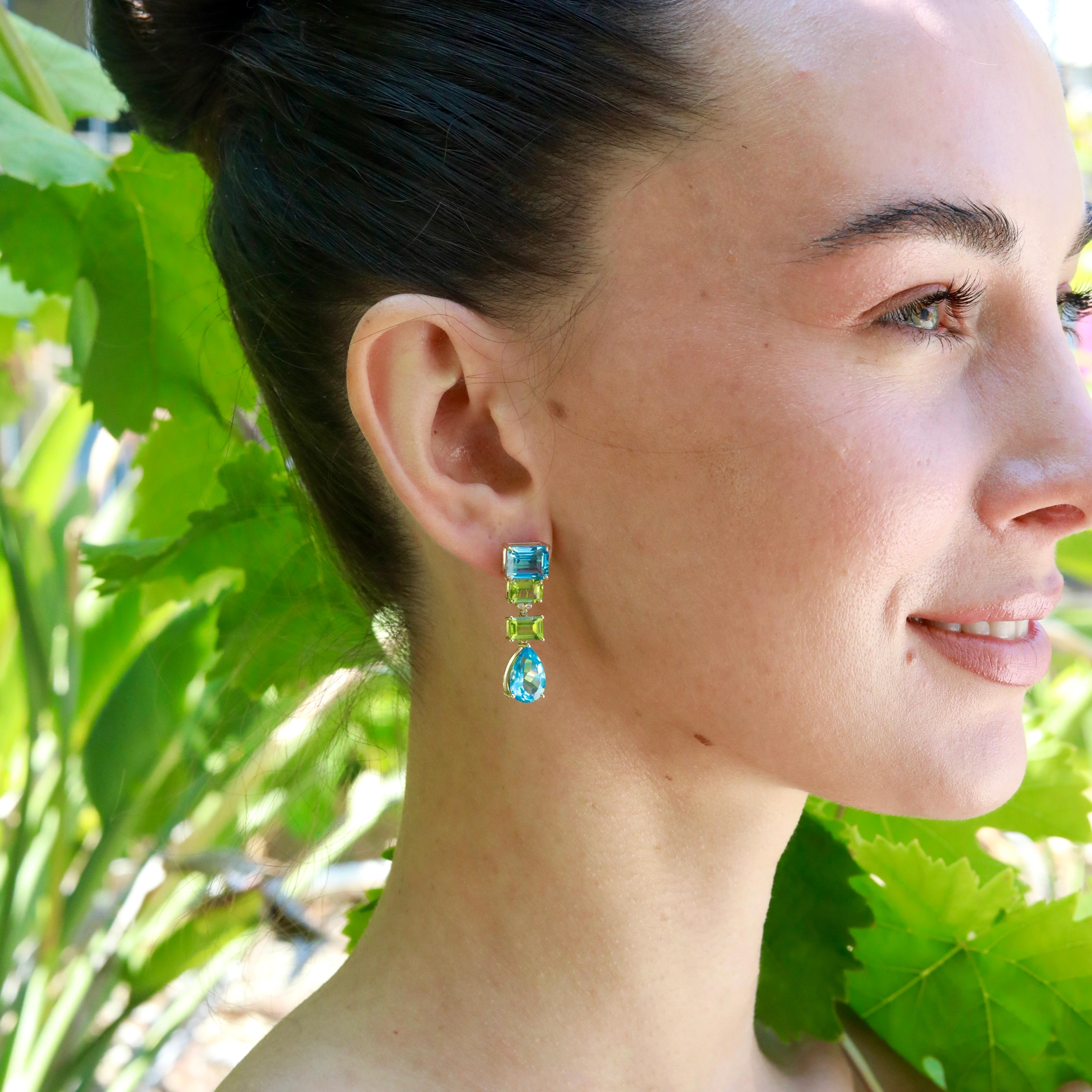 Taglio brillante Orecchini a goccia convertibili con diamante e peridoto Topazio 17,03ctw GemFusion in vendita
