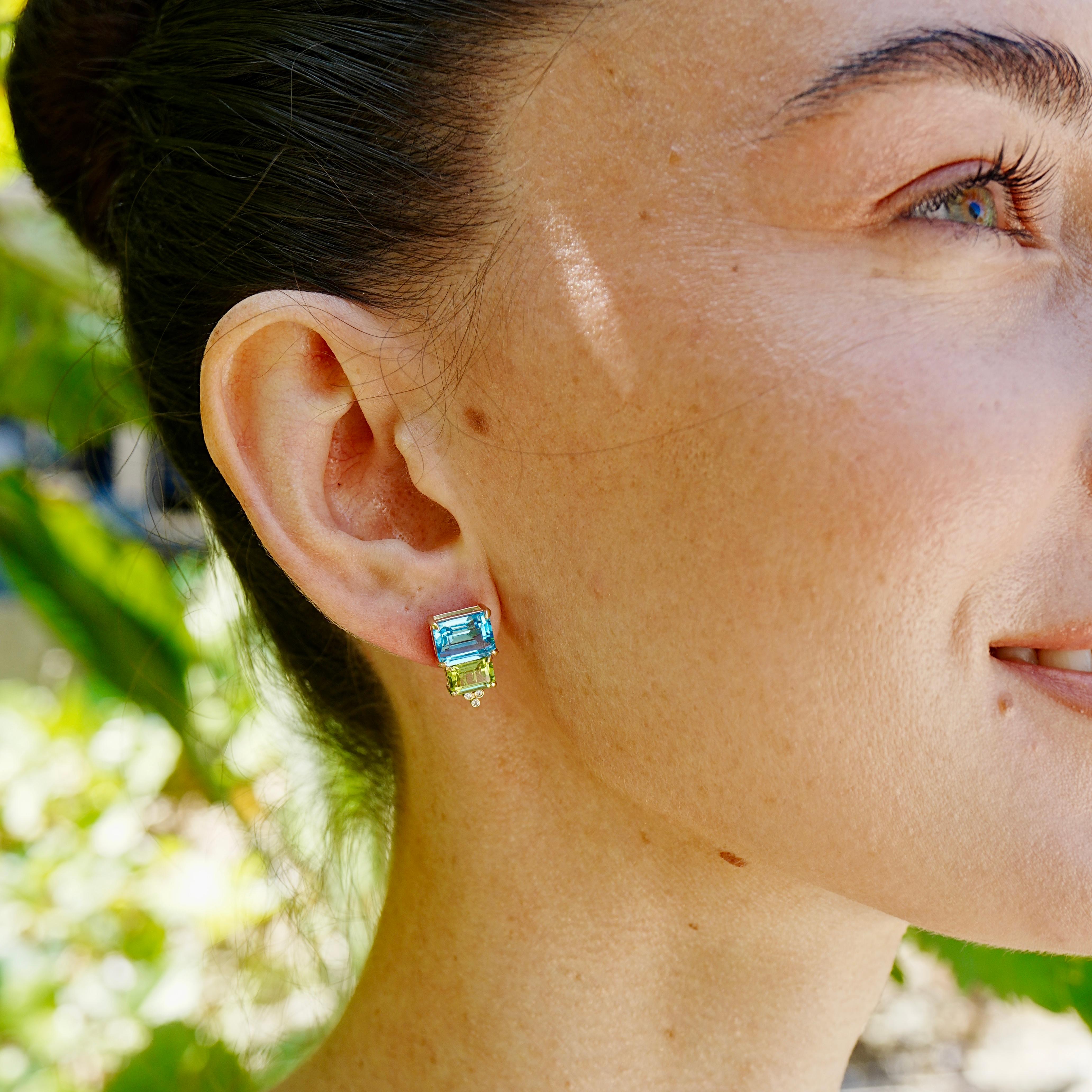 Orecchini a goccia convertibili con diamante e peridoto Topazio 17,03ctw GemFusion in vendita 3