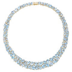 Nina Zhou Secret Ocean 94.15ctw Aquamarine, Topaz & Diamond Collar Necklace