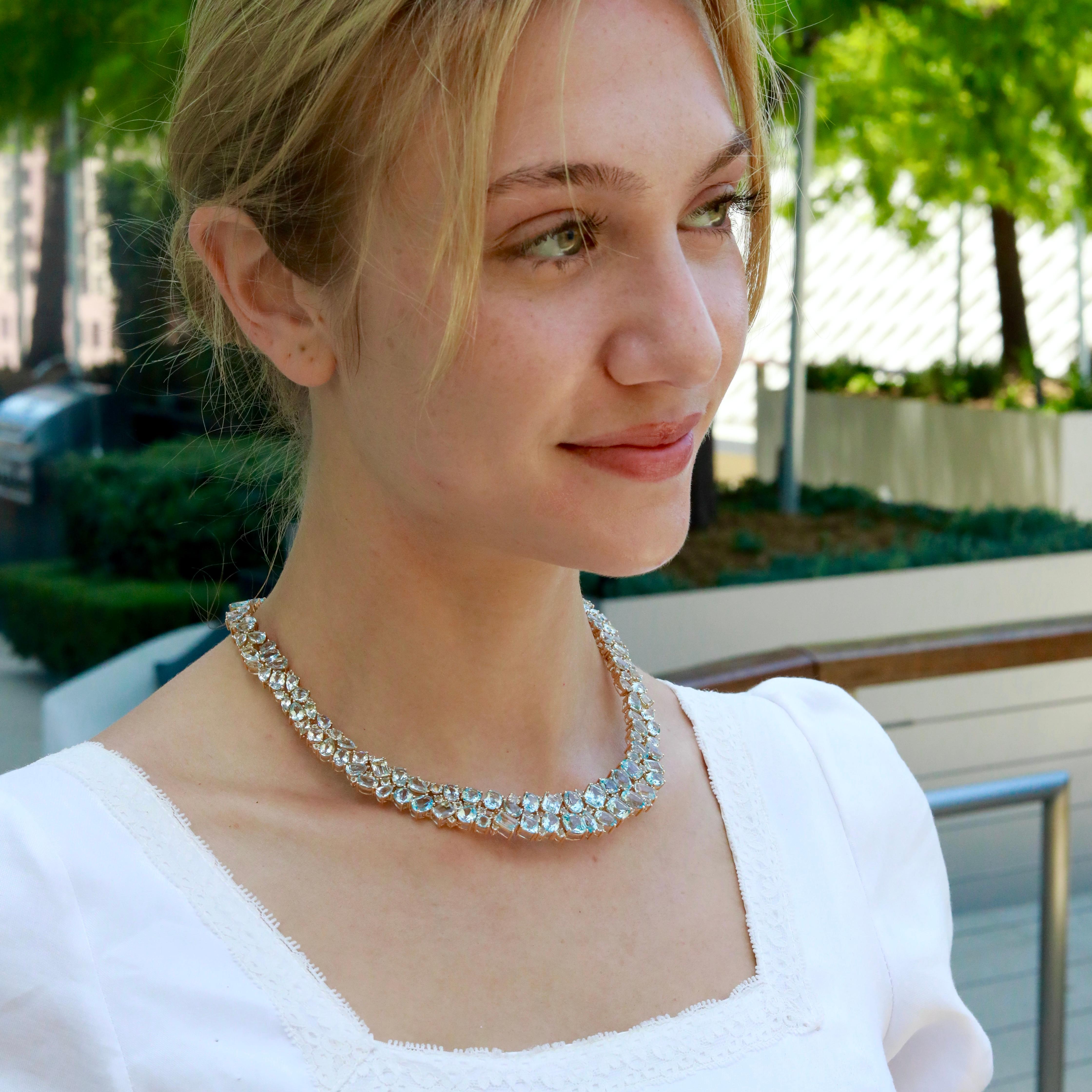 Nina Zhou Secret Ocean Collana con collare di acquamarina, topazio e diamanti da 94,15 ct. in vendita 4
