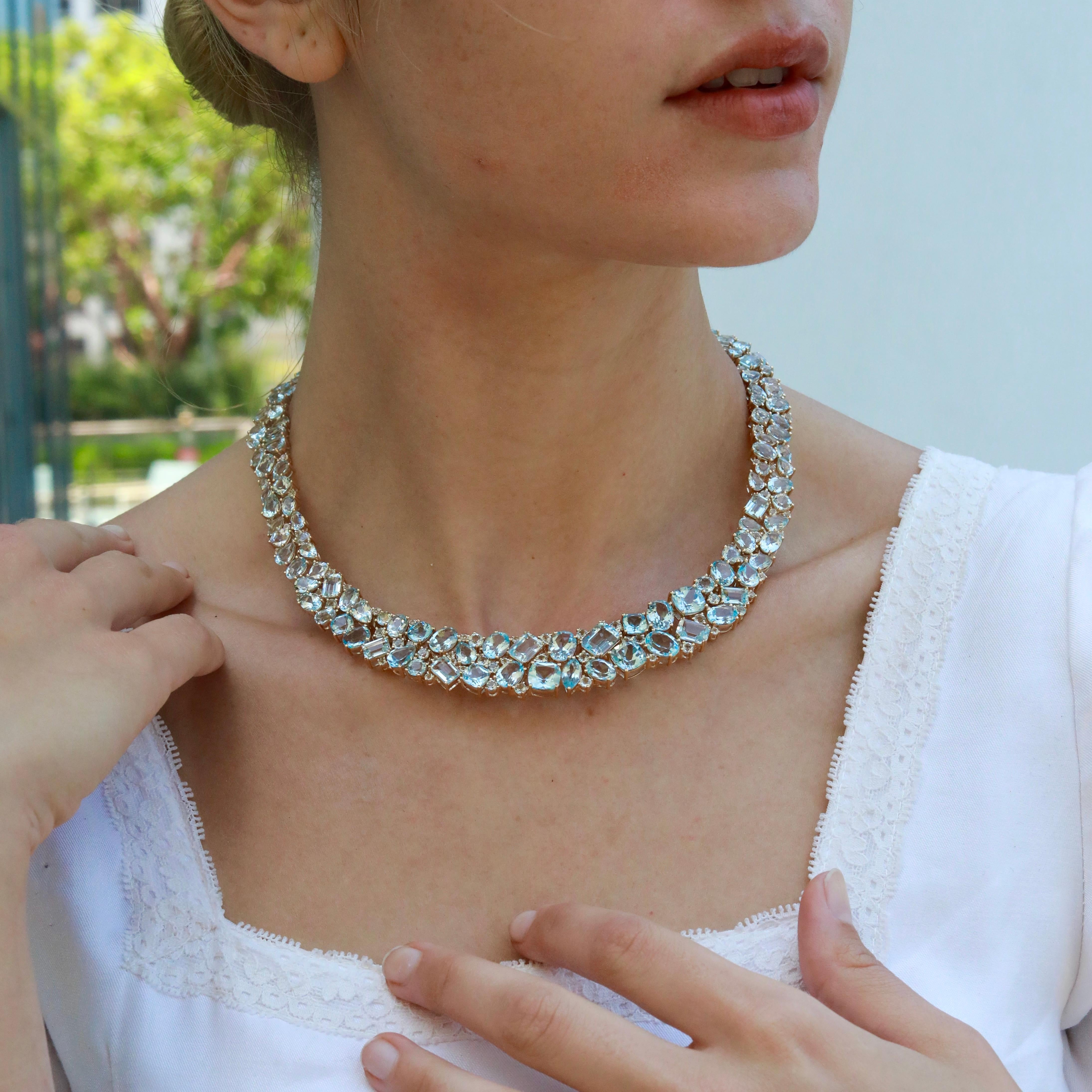 Nina Zhou Secret Ocean Collana con collare di acquamarina, topazio e diamanti da 94,15 ct. in vendita 1