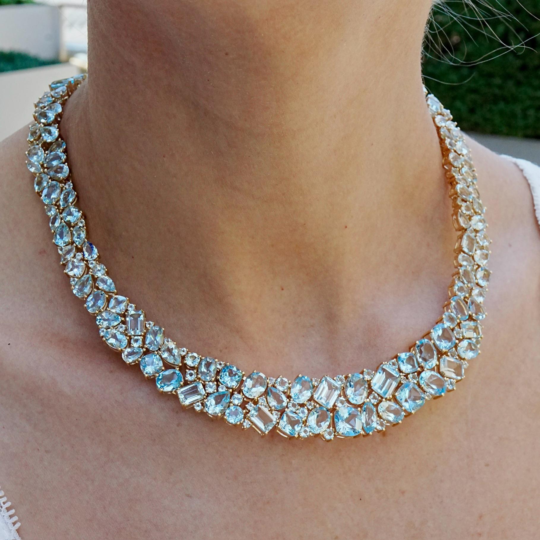 Nina Zhou Secret Ocean Collana con collare di acquamarina, topazio e diamanti da 94,15 ct. in vendita 3
