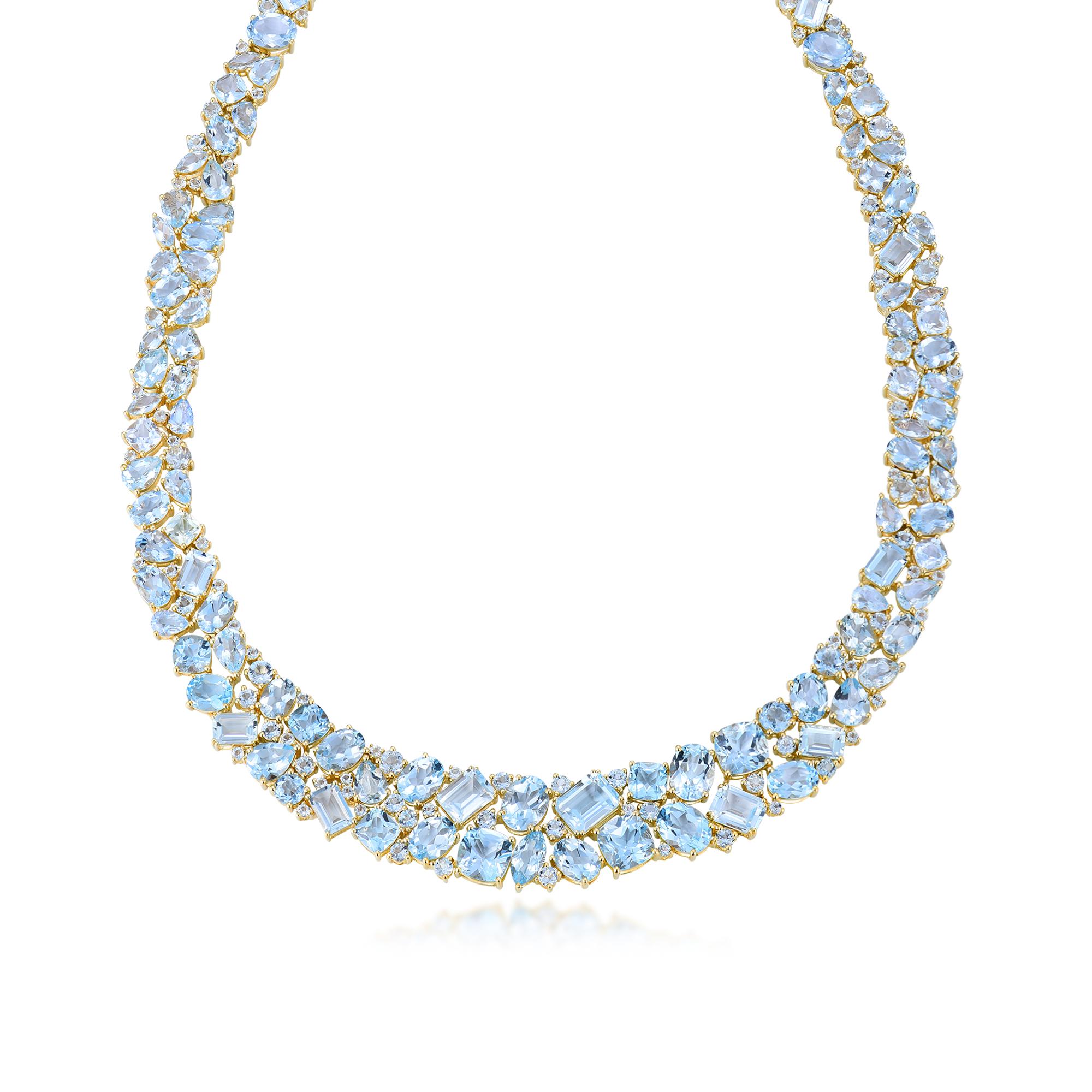 Nina Zhou Secret Ocean Collana con collare di acquamarina, topazio e diamanti da 94,15 ct. In condizioni Nuovo in vendita a Rowland Heights, CA