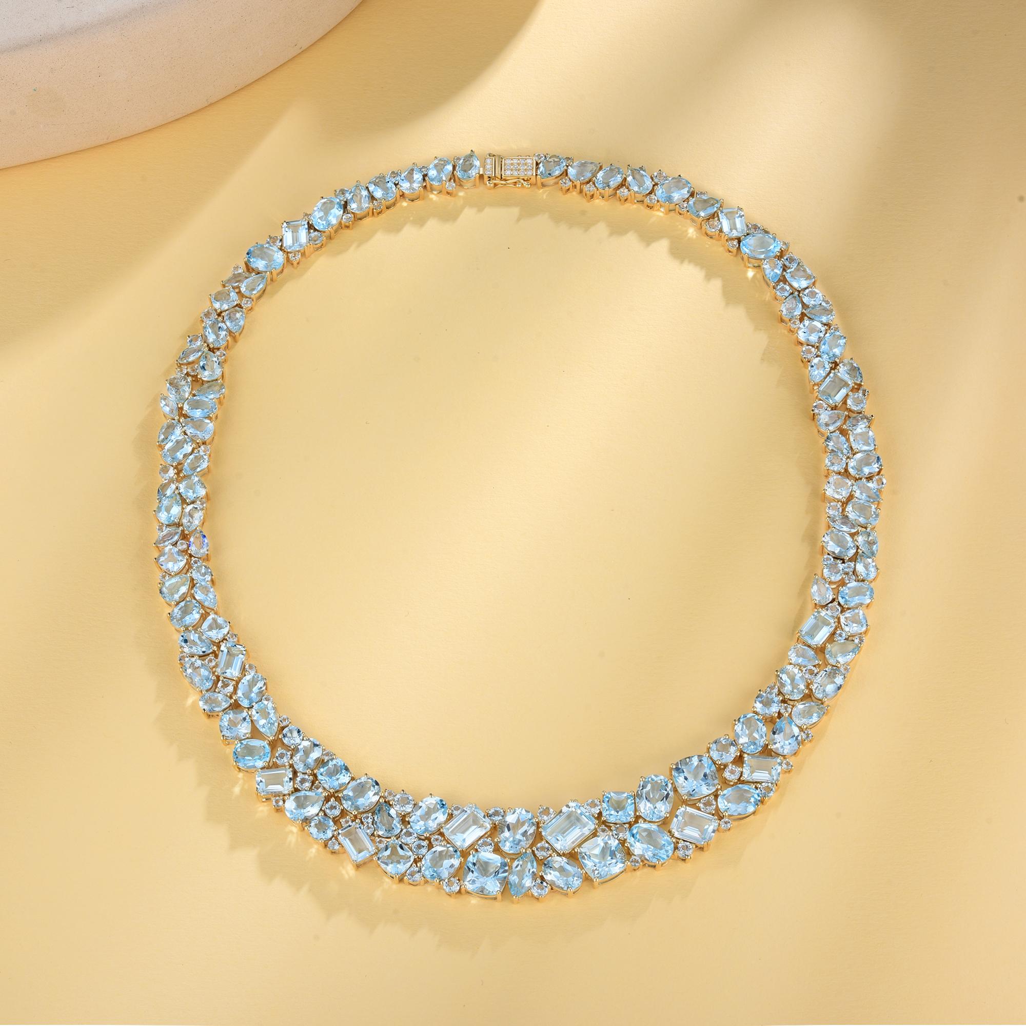 Nina Zhou Secret Ocean Collana con collare di acquamarina, topazio e diamanti da 94,15 ct. in vendita 2