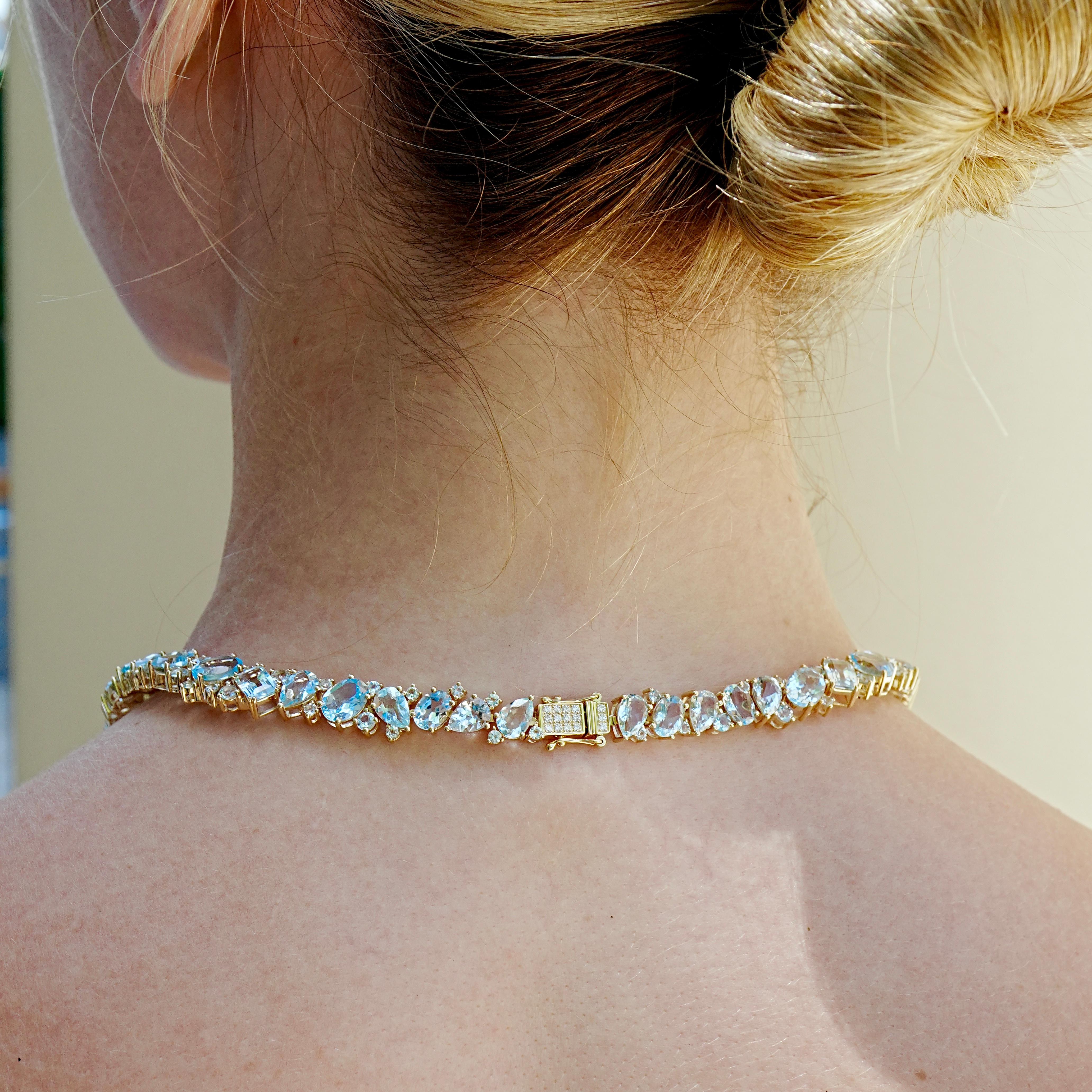 Donna Nina Zhou Secret Ocean Collana con collare di acquamarina, topazio e diamanti da 94,15 ct. in vendita