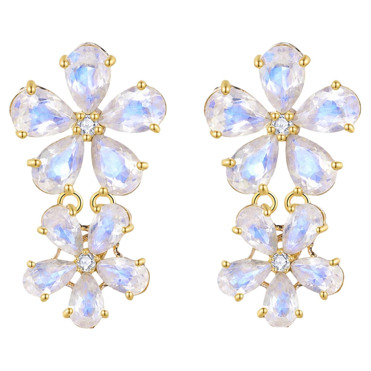 Nina Zhou 5,72ctw Mondstein Diamant Double Blossom Tropfen Ohrringe