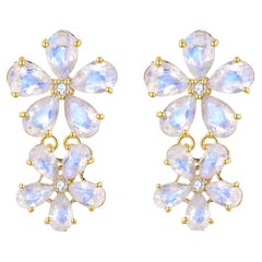 Nina Zhou 5,72ctw Mondstein Diamant Double Blossom Tropfen Ohrringe