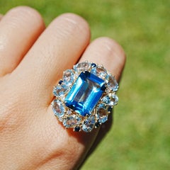 Nina Zhou Margaret 14.20 ctw London Blue Topaz Aquamarine Sapphire Cocktail Ring