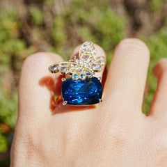 Nina Zhou 15.5ctw Aquamarine & Diamond Butterfly on London Blue Topaz Ring