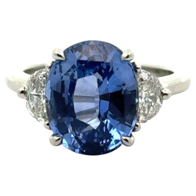 Platinum 6.72 Carat Heated Ceylon Sapphire & Diamond Ring For Sale