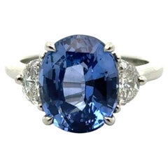 Platinum 6.72 Carat Heated Ceylon Sapphire & Diamond Ring