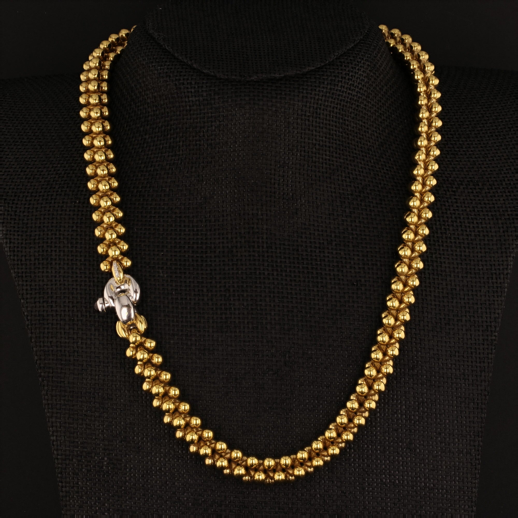 Chiampesan Italian 18 Karat Yellow Gold Solid Chunky Bead Link Necklace  en vente