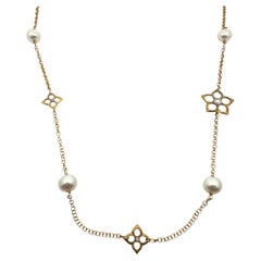 I. I. Reiss Collier en or jaune 14 carats avec motif de fleurs en diamants et perles 36 pouces