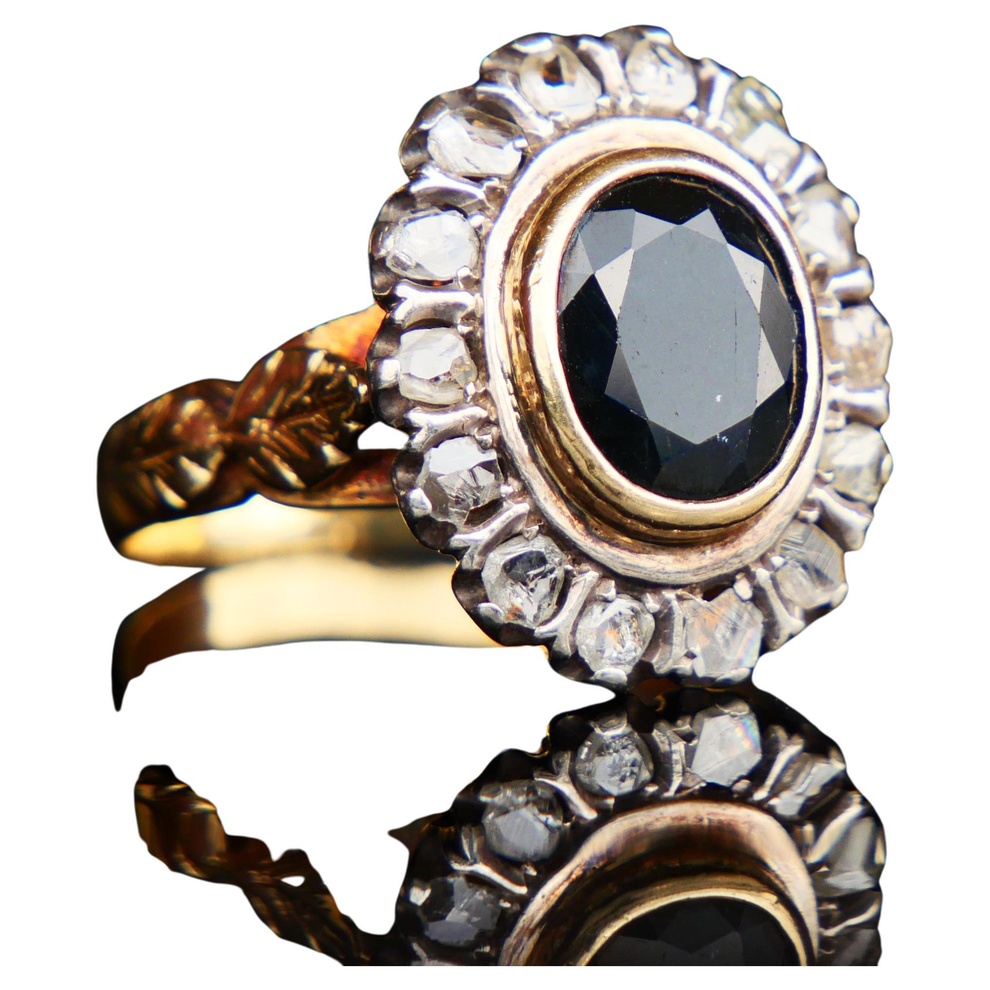 Antiker Vintage Italienischer Ring 3ct Saphir 2ctw Diamanten 18K Gold Ø 10.25 US/ 8gr im Angebot