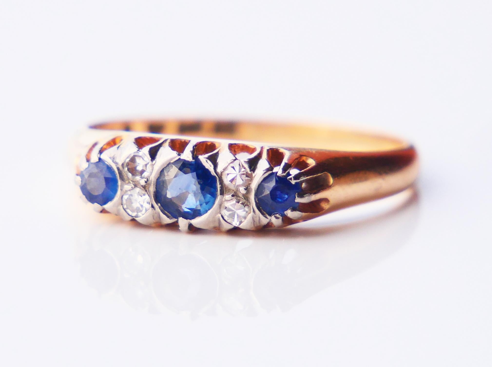 1957 Nordic Ring natural 0.6ctw Sapphire Diamonds 18K Gold Platinum ØUS8/ 3.65gr For Sale 4