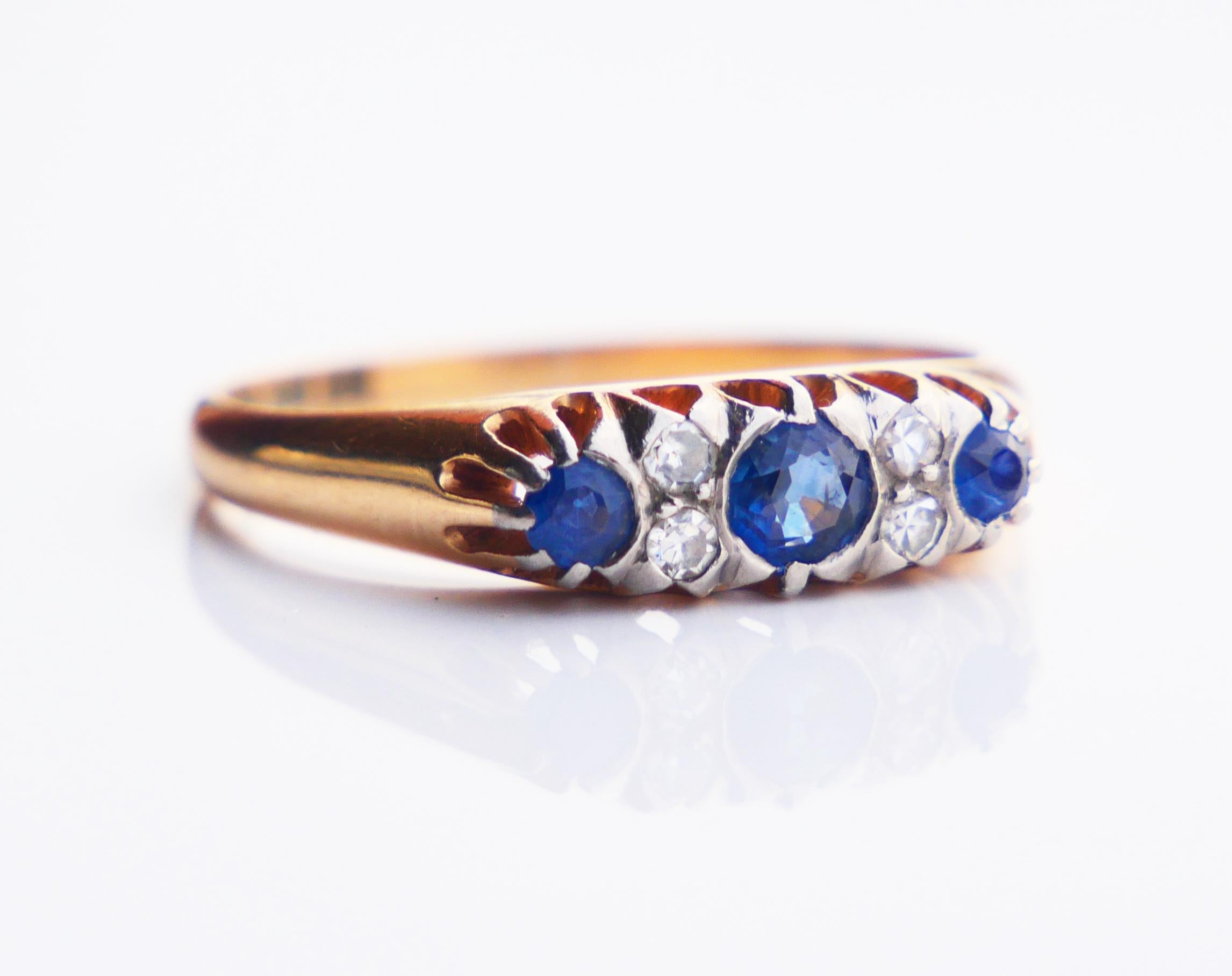 1957 Nordic Ring natural 0.6ctw Sapphire Diamonds 18K Gold Platinum ØUS8/ 3.65gr For Sale 5