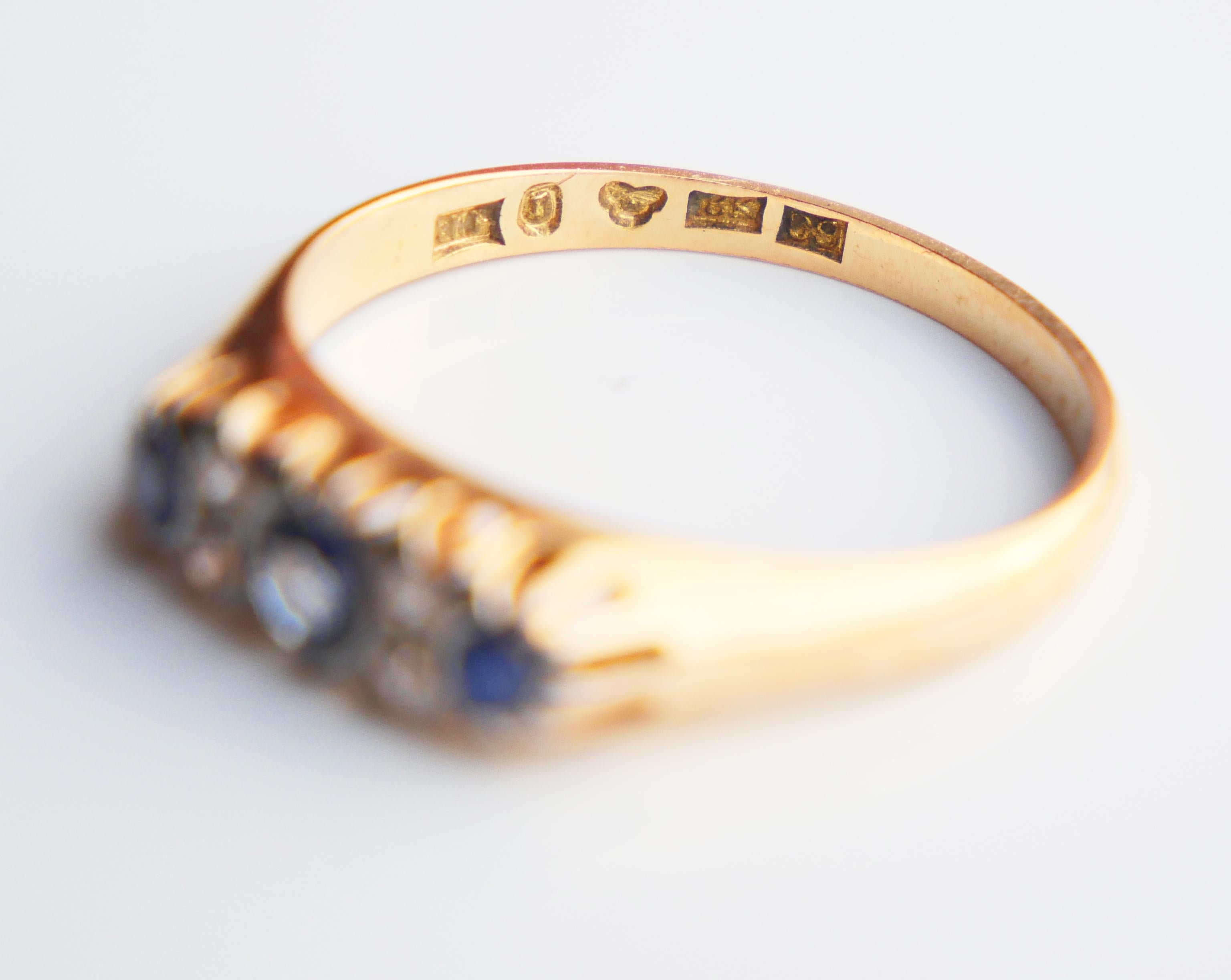 1957 Nordic Ring natural 0.6ctw Sapphire Diamonds 18K Gold Platinum ØUS8/ 3.65gr For Sale 7