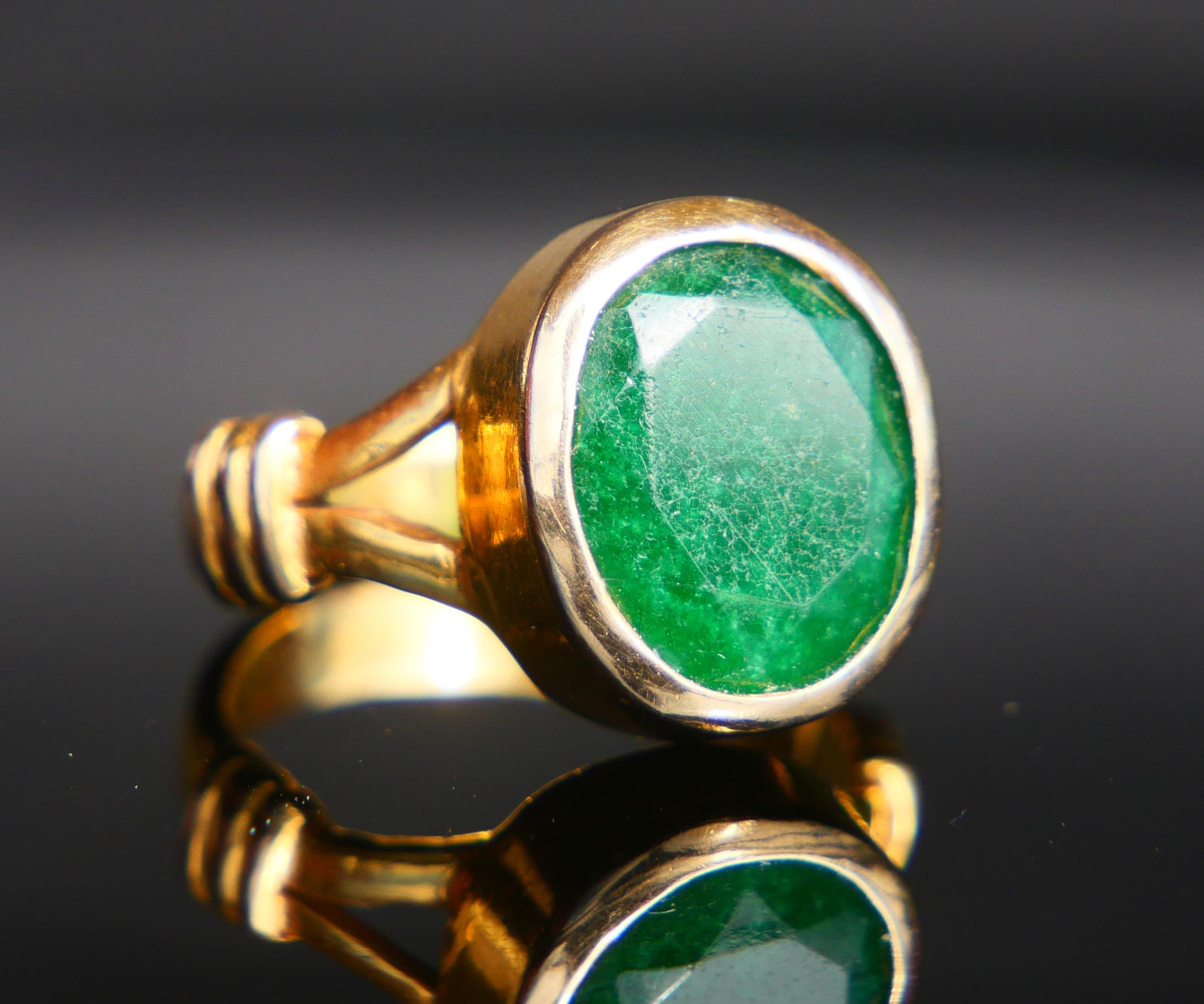 Antique Ring natural Green Jade solid 10K Yellow Gold Ø US 5 / 4 gr For Sale 6