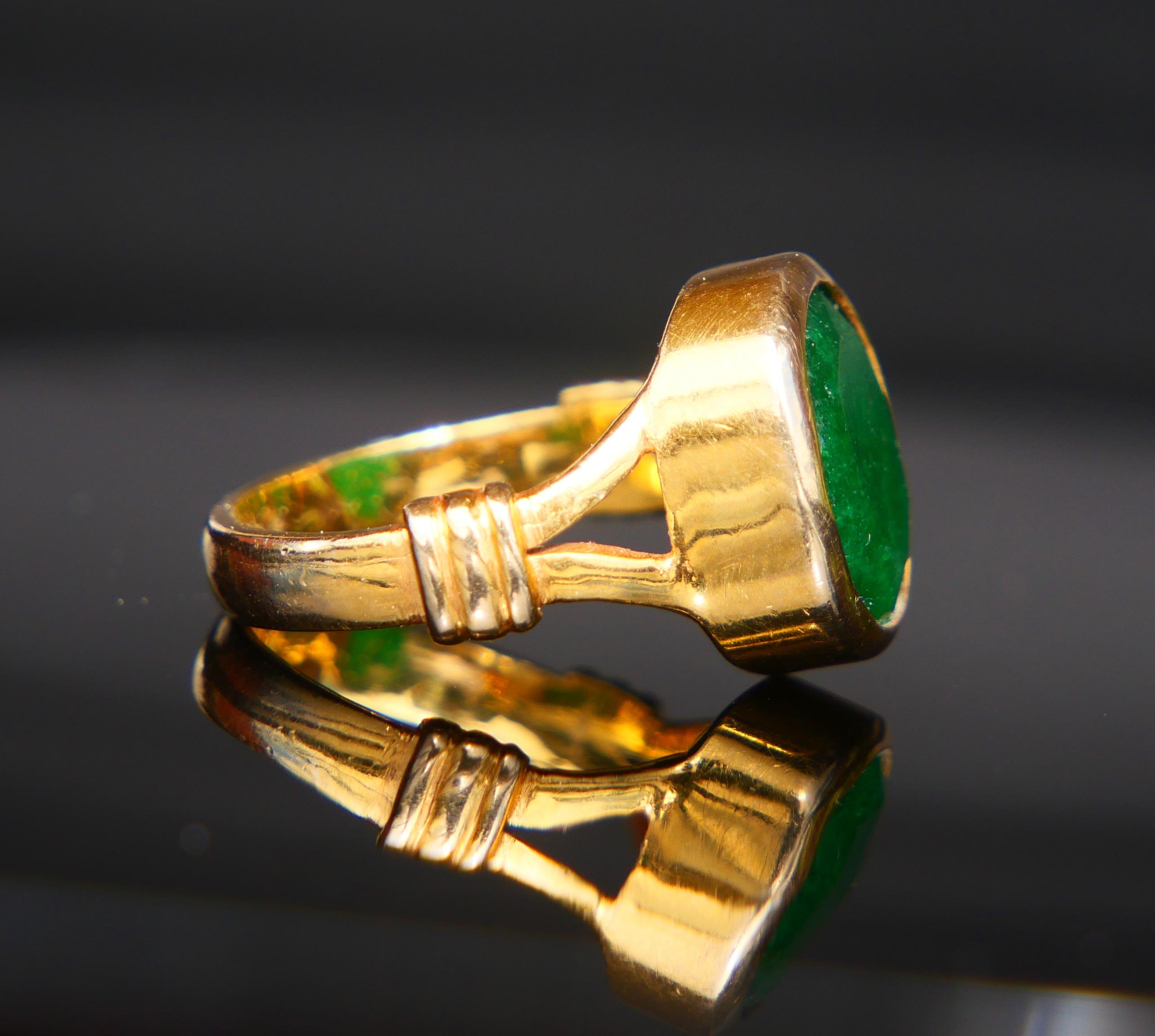 Antique Ring natural Green Jade solid 10K Yellow Gold Ø US 5 / 4 gr For Sale 7