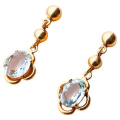 Antique German dangle Earrings natural 2.5ct Aquamarine solid 18K Gold / 3.65gr