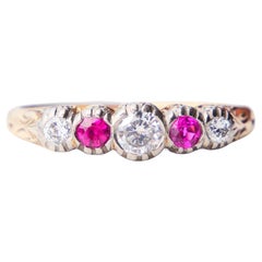 Antique Ring natural Diamond Ruby 14K Yellow Gold Ring 8.75US / 3.8gr