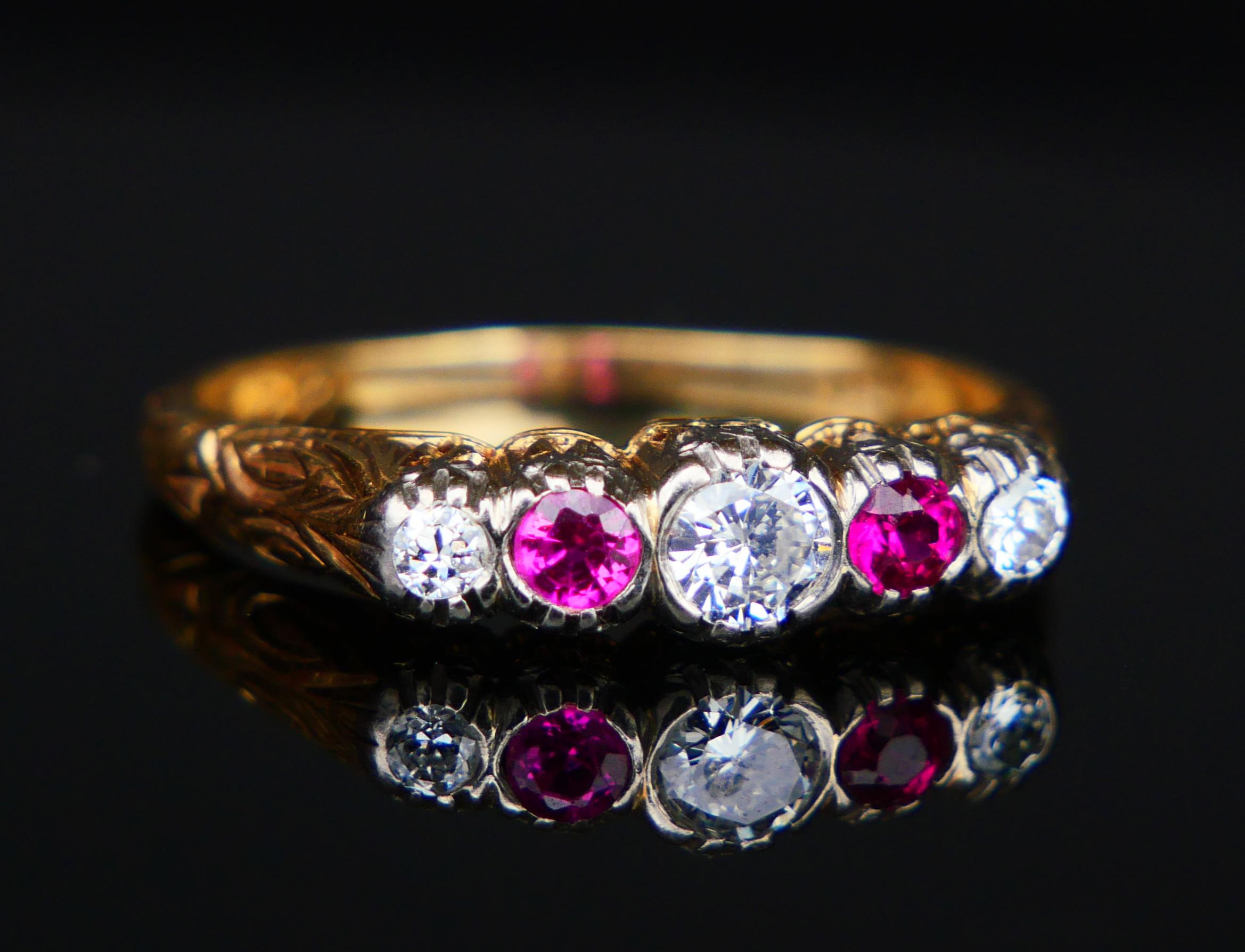 Bague ancienne Diamant naturel Rubis Bague en or jaune 14K 8.75US / 3.8gr en vente 2