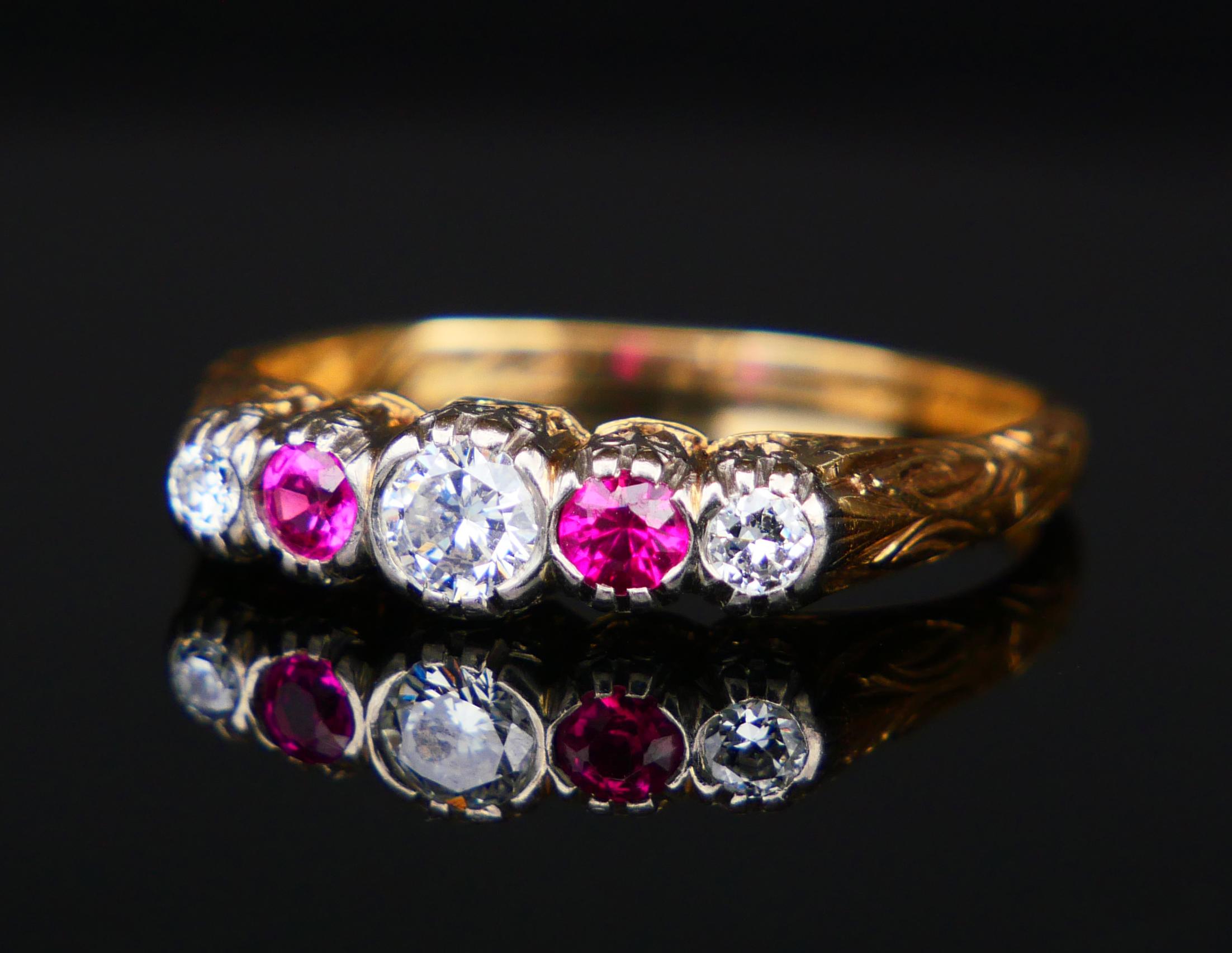 Bague ancienne Diamant naturel Rubis Bague en or jaune 14K 8.75US / 3.8gr Pour femmes en vente