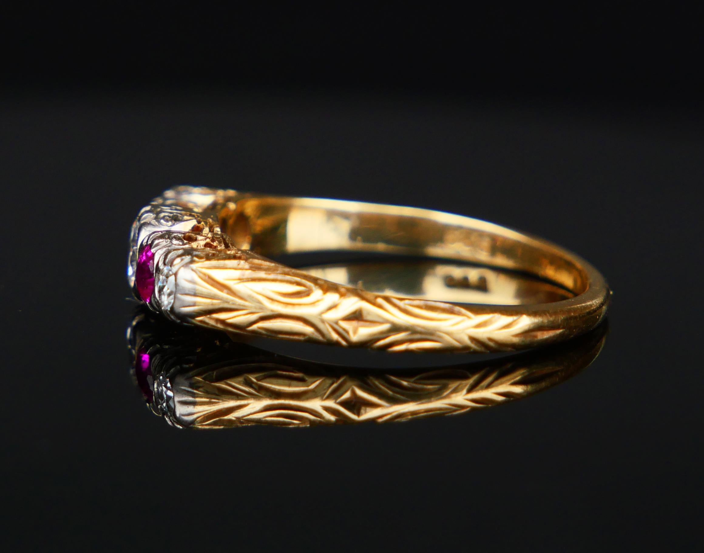Bague ancienne Diamant naturel Rubis Bague en or jaune 14K 8.75US / 3.8gr en vente 1