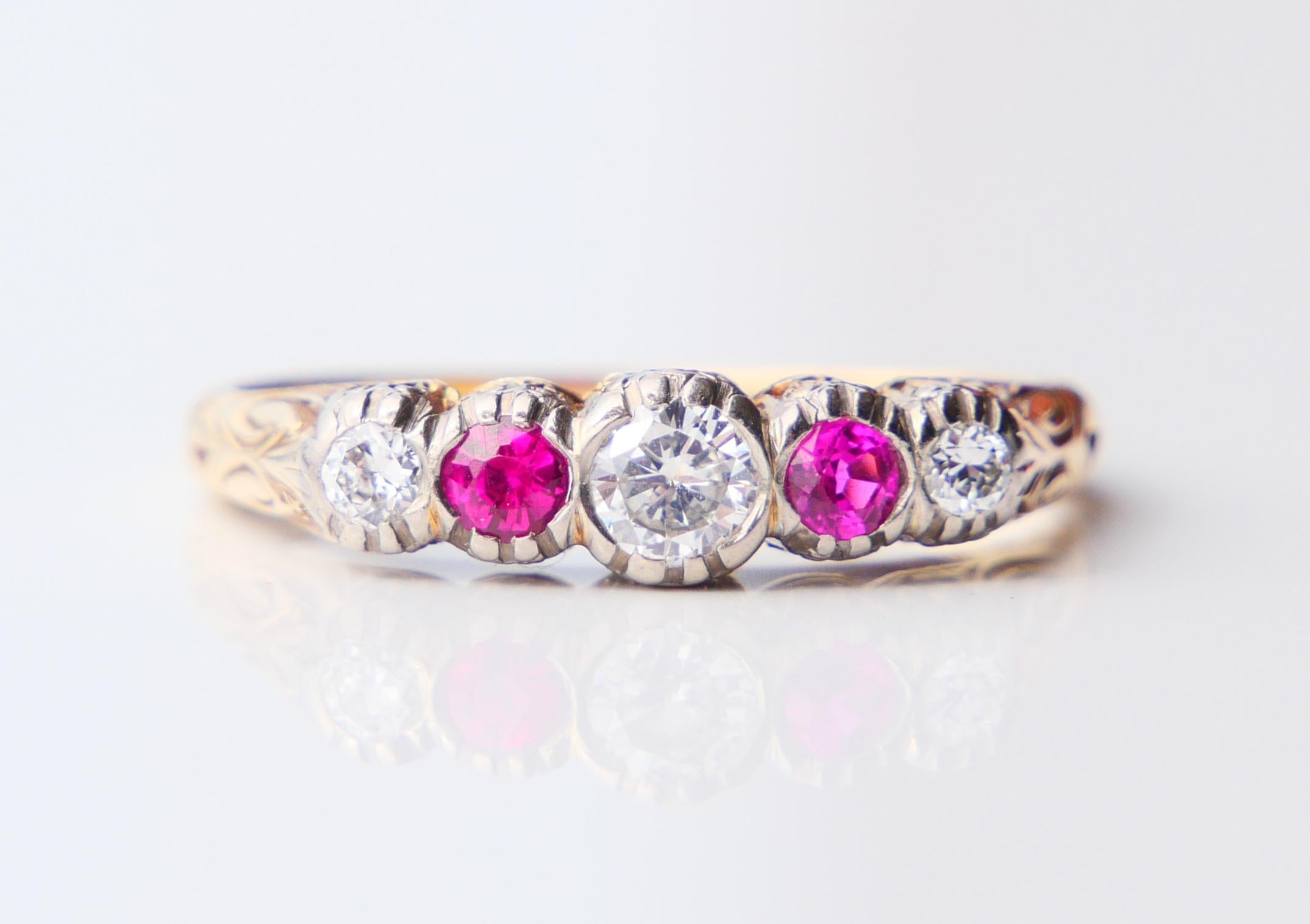 Bague ancienne Diamant naturel Rubis Bague en or jaune 14K 8.75US / 3.8gr en vente 4