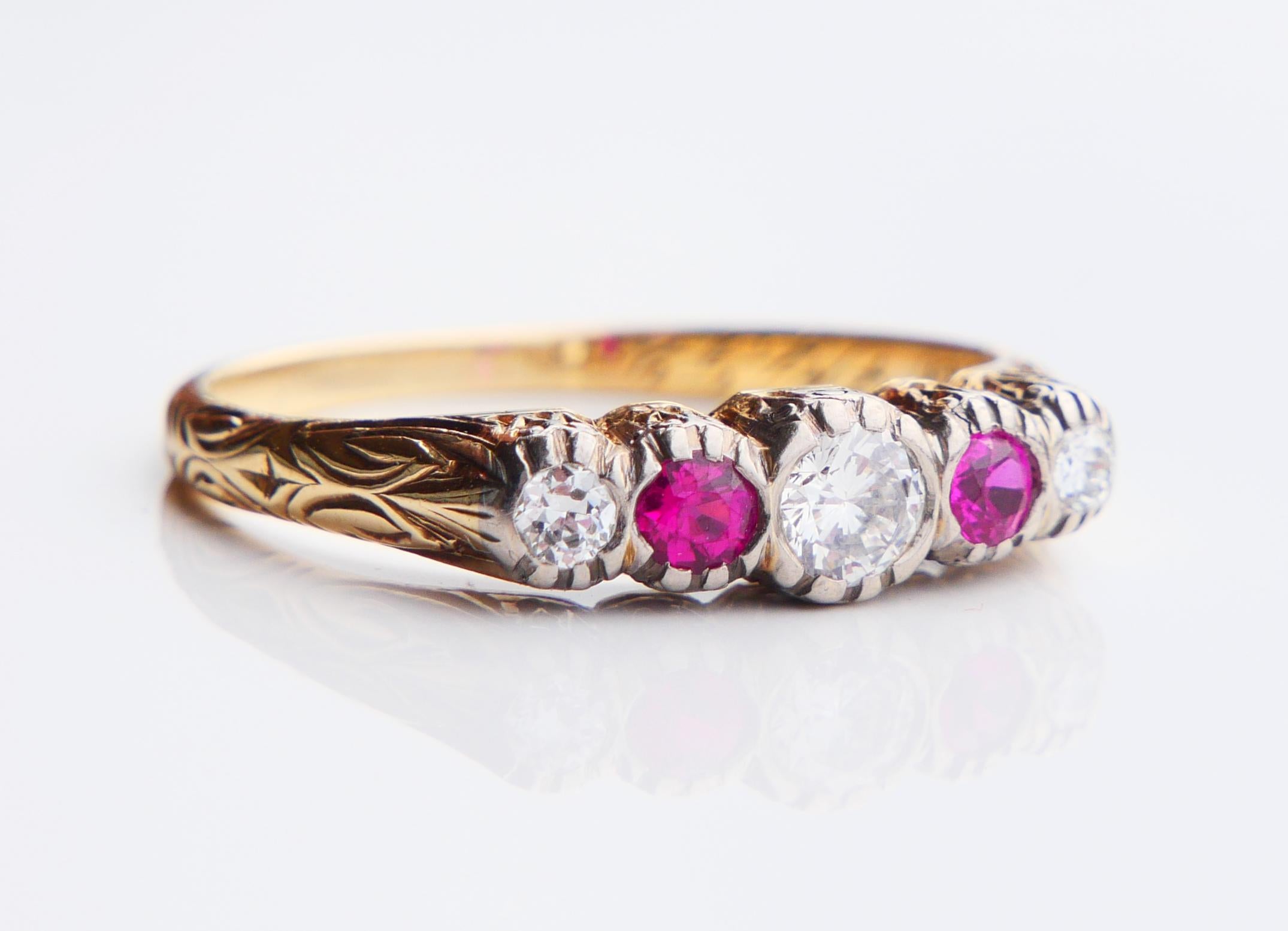 Bague ancienne Diamant naturel Rubis Bague en or jaune 14K 8.75US / 3.8gr en vente 8