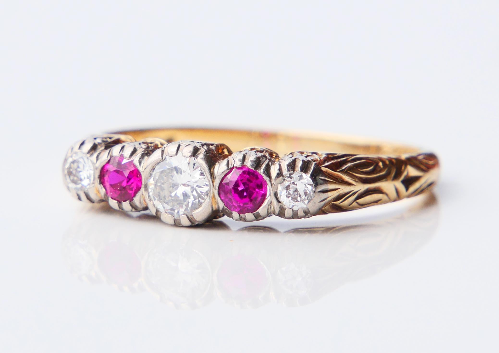 Bague ancienne Diamant naturel Rubis Bague en or jaune 14K 8.75US / 3.8gr en vente 5