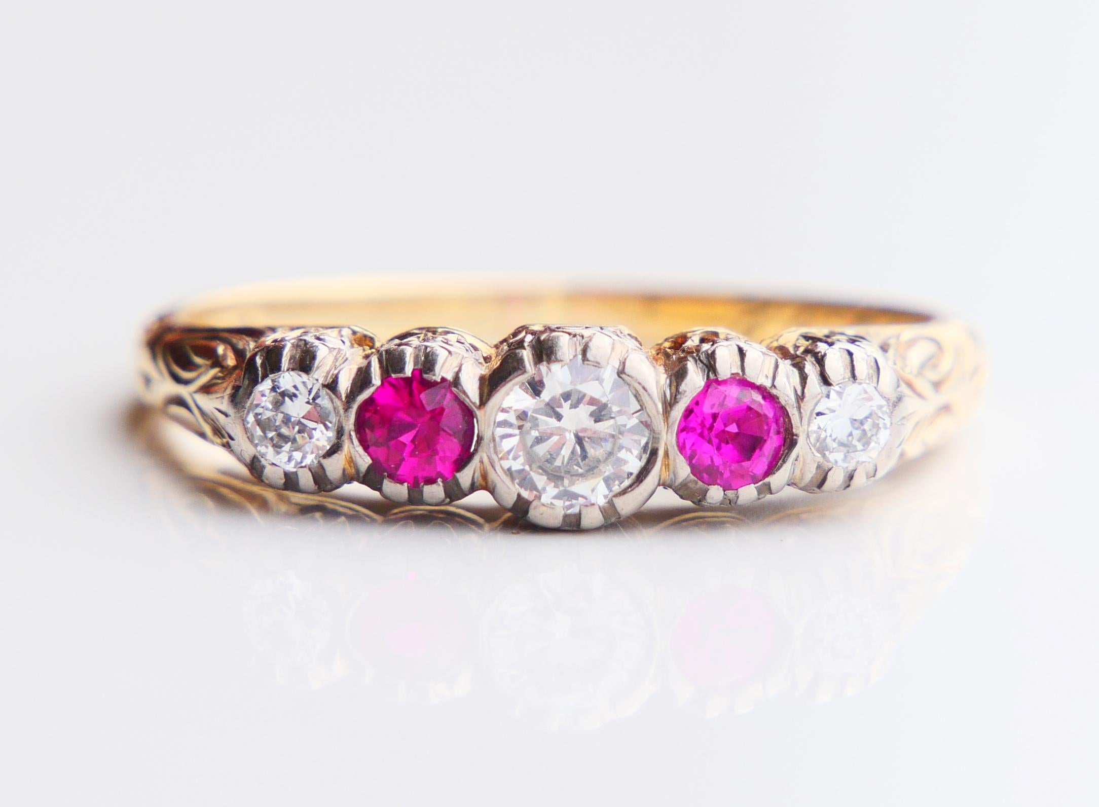 Bague ancienne Diamant naturel Rubis Bague en or jaune 14K 8.75US / 3.8gr en vente 7
