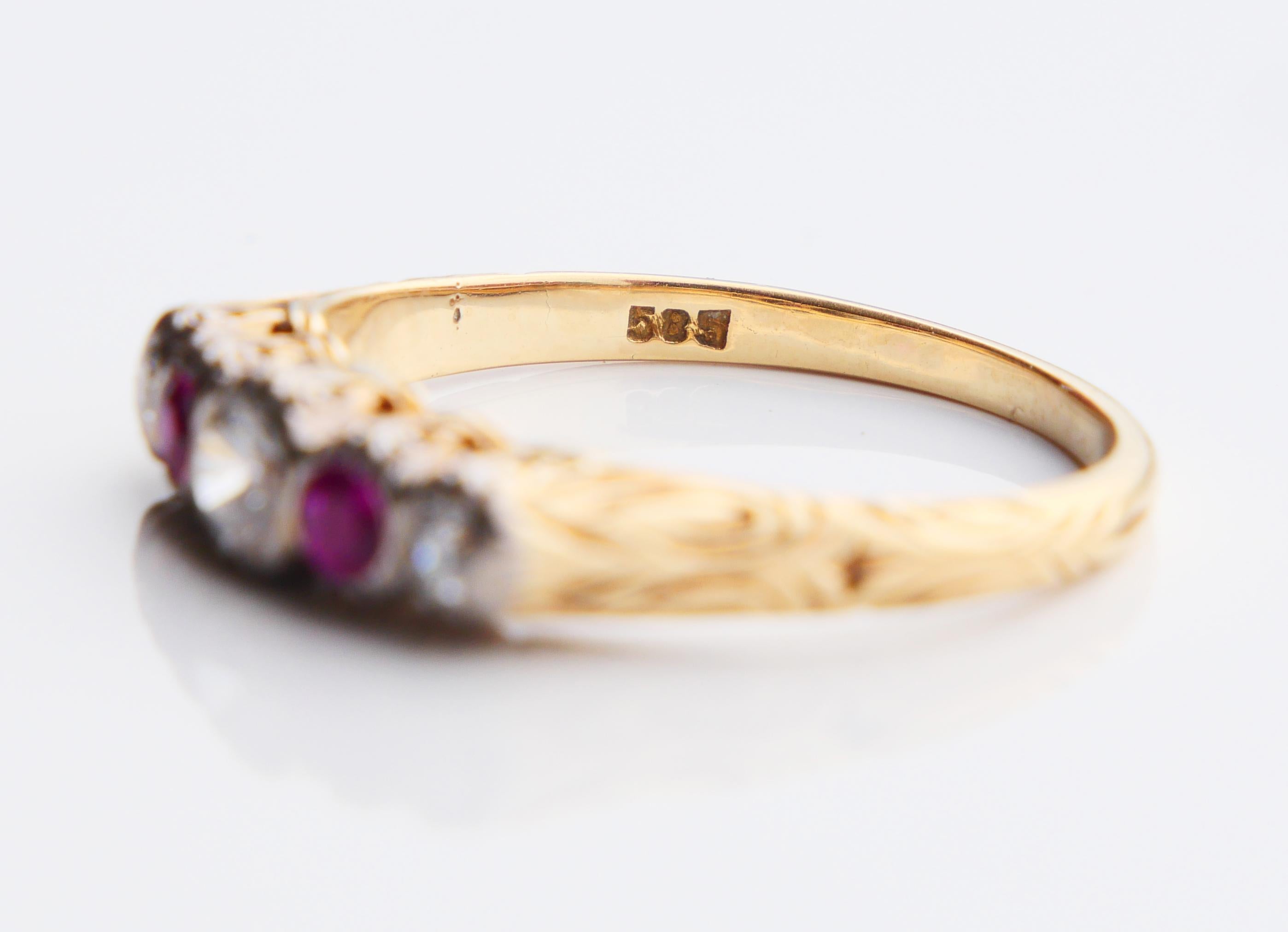 Bague ancienne Diamant naturel Rubis Bague en or jaune 14K 8.75US / 3.8gr en vente 9