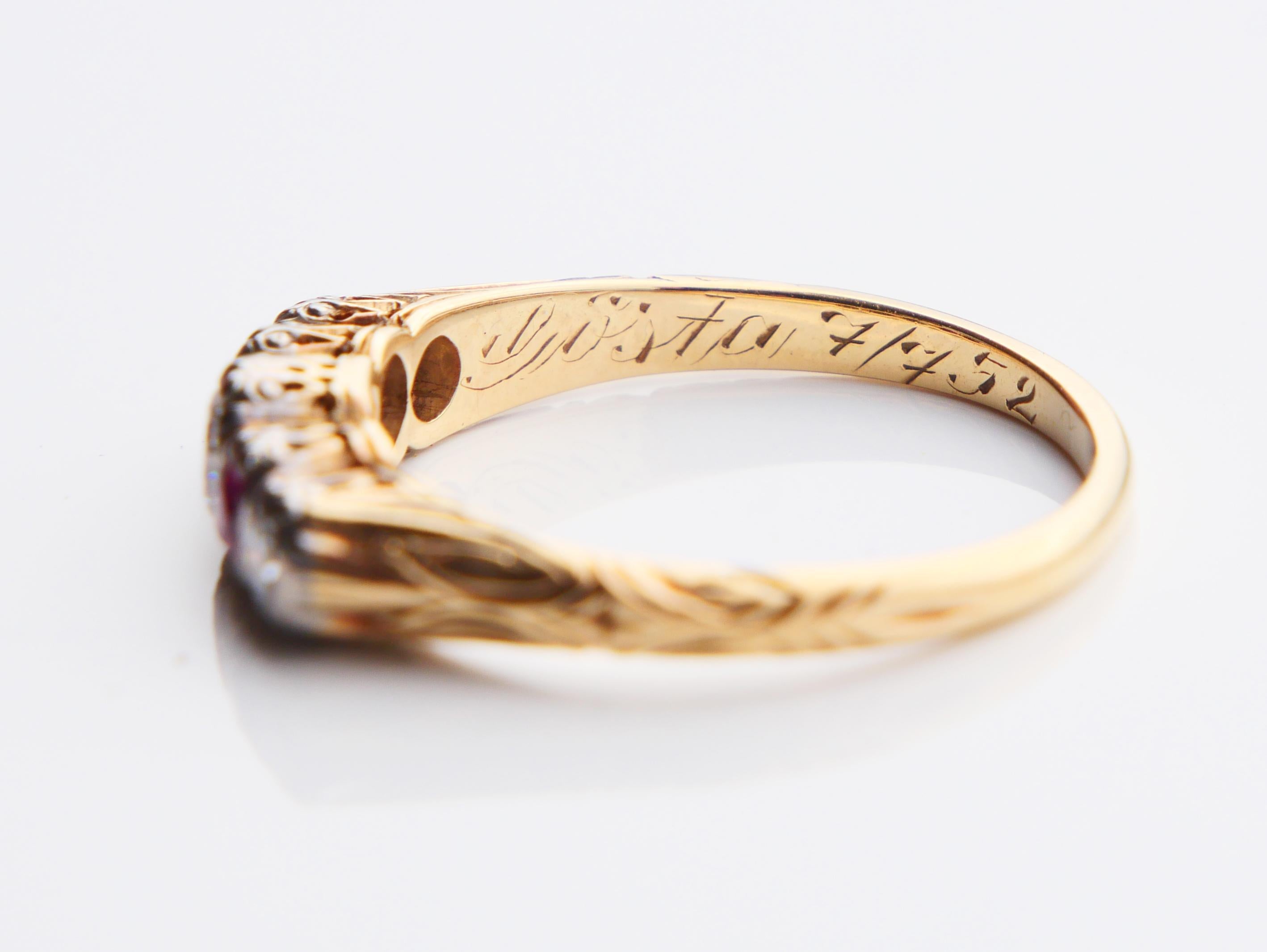 Bague ancienne Diamant naturel Rubis Bague en or jaune 14K 8.75US / 3.8gr en vente 6