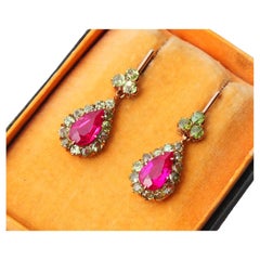 1930 Russian Earrings Rubies 3.3 ctw Ural Demantoid solid 14K Rose Gold / 5.4 gr