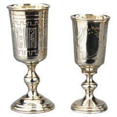 Two Antique Russian 84 Sterling Silver Vodka Shots Beakers Jiggers /65 grams