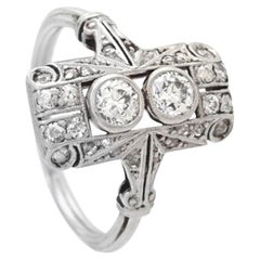 Antique German Ring natural 0.5 ctw Diamonds solid 18K Platinum ØUS 5.5 / 3.1gr