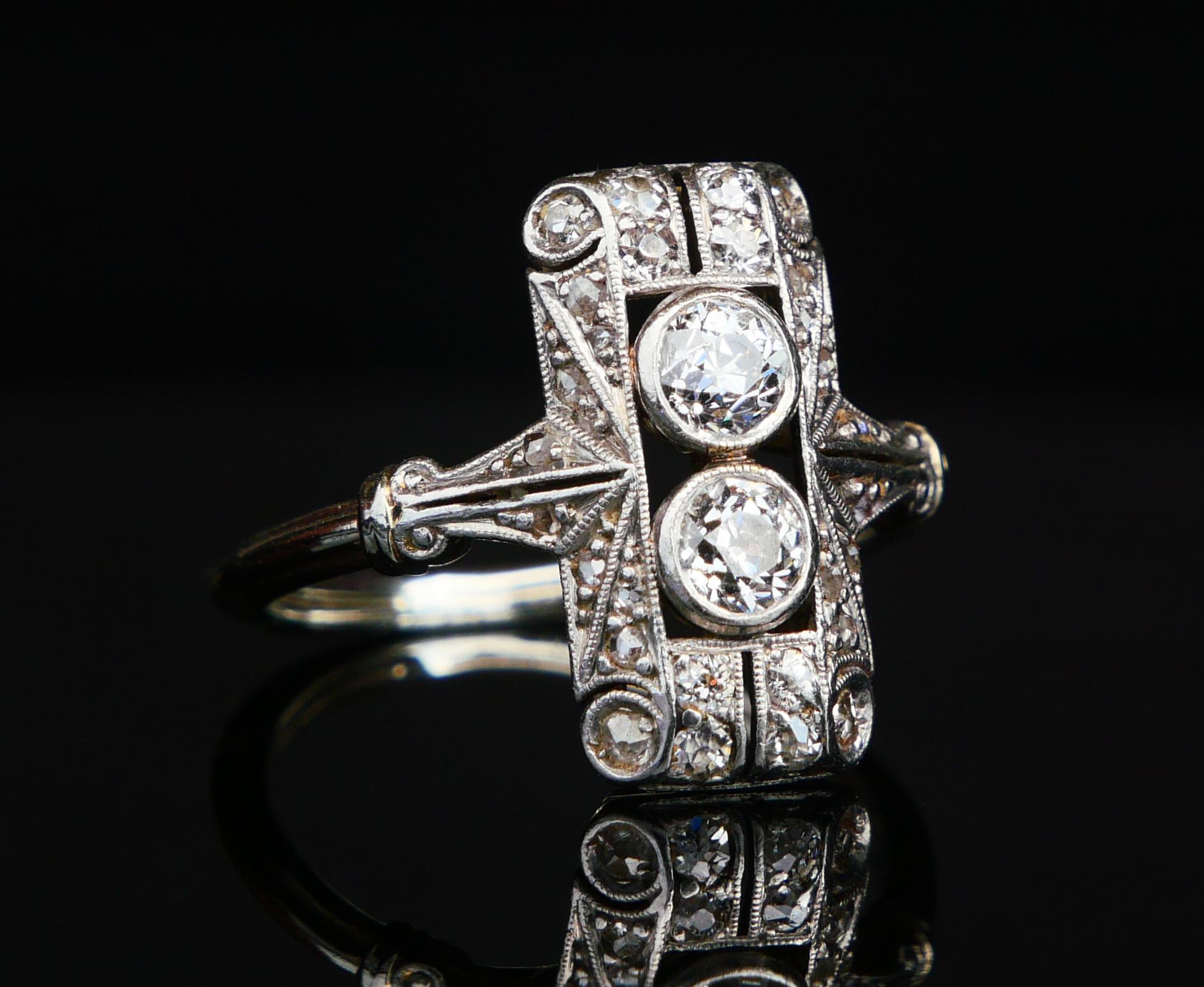 Art Déco Anello antico tedesco con diamanti naturali da 0,5 ctw in platino 18 carati ØUS 5,5 / 3,1gr in vendita