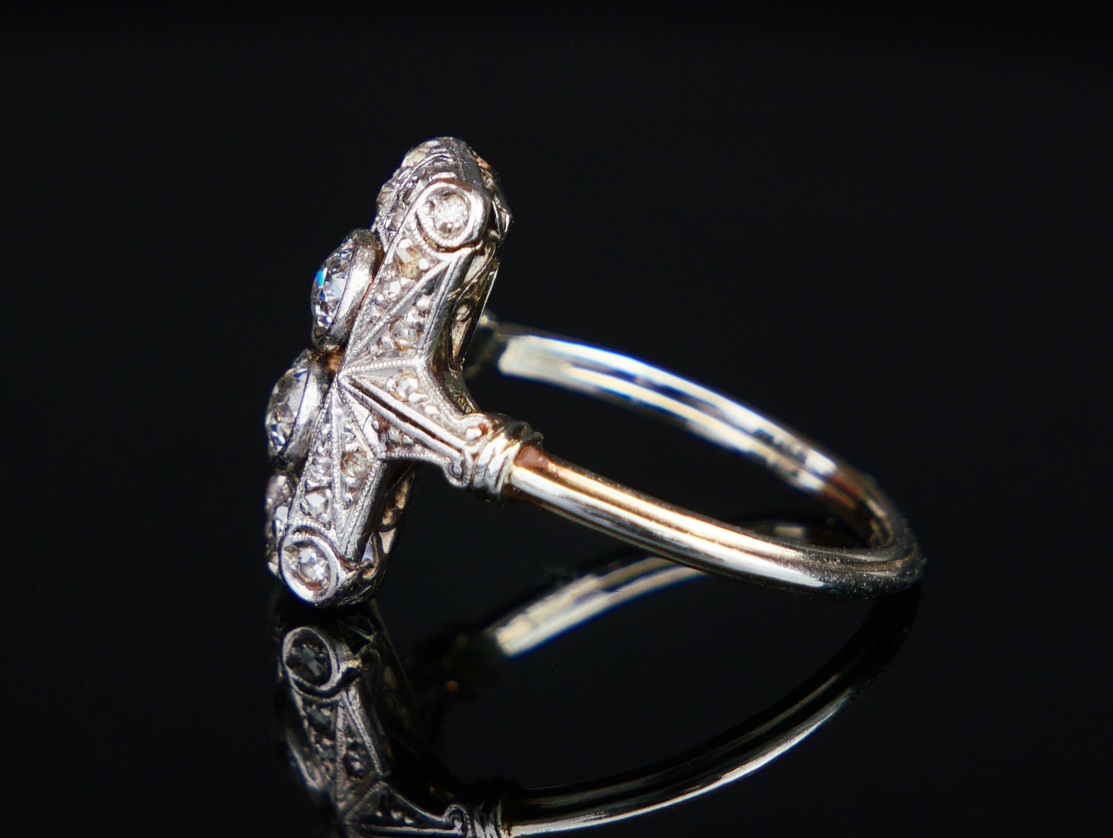 Anello antico tedesco con diamanti naturali da 0,5 ctw in platino 18 carati ØUS 5,5 / 3,1gr in vendita 1