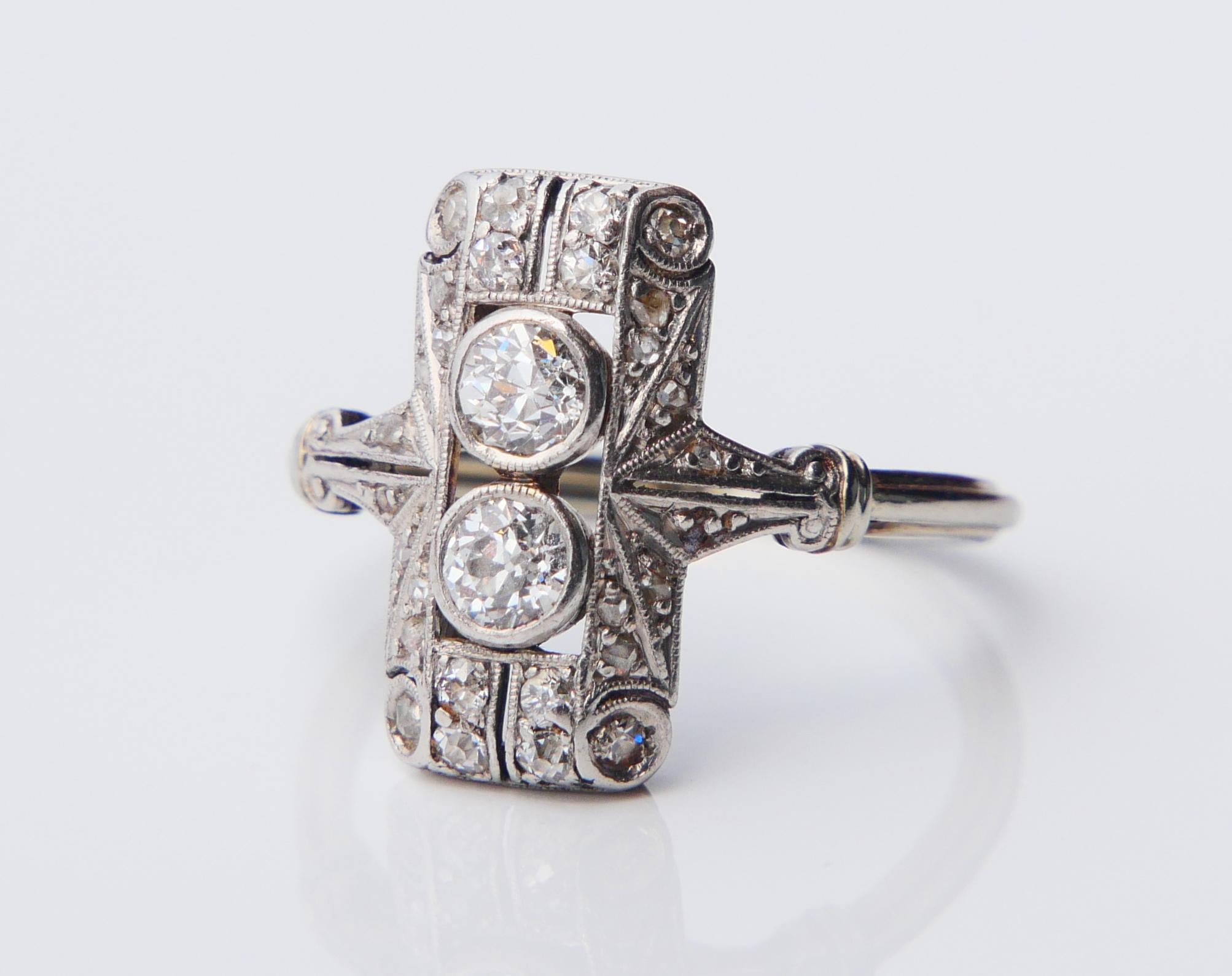 Anello antico tedesco con diamanti naturali da 0,5 ctw in platino 18 carati ØUS 5,5 / 3,1gr in vendita 7
